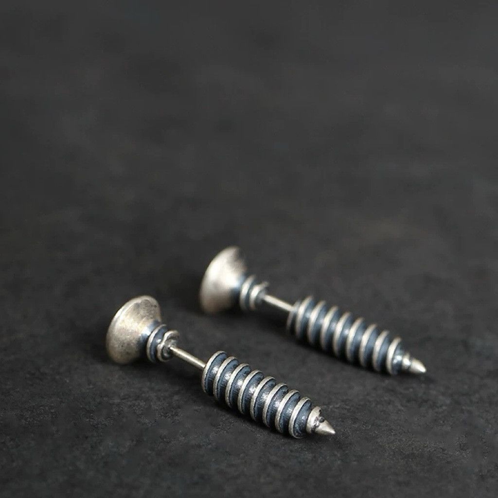Jewelry Sterling silver Screw Earrings One Pairs Chrome Jewelry Size ONE SIZE - 2 Thumbnail