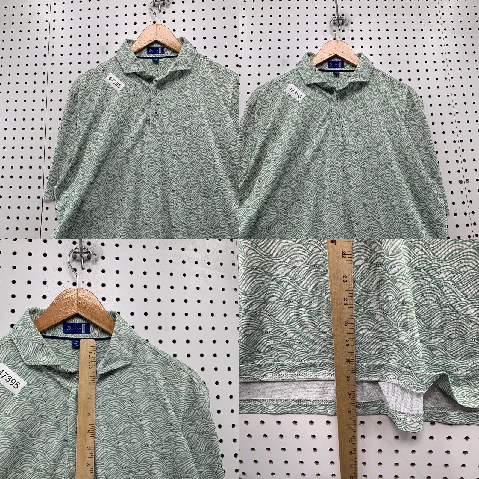 Vintage Stitch Polo Golf Shirt Mens Large Beige White All Over Graphic Polyester Peru Size US L / EU 52-54 / 3 - 8 Thumbnail