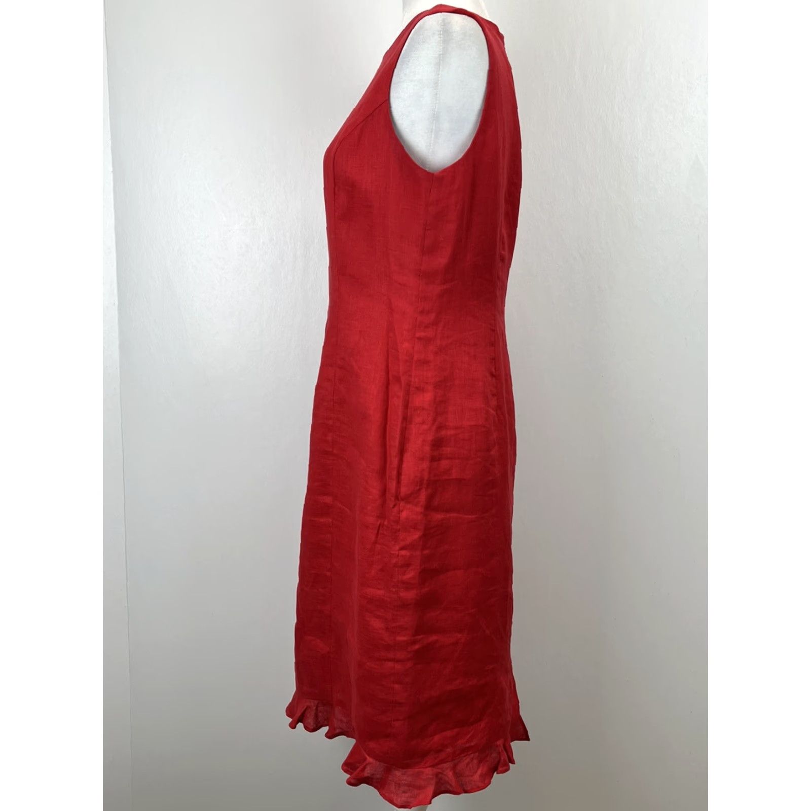 Vintage Natural Instinct Linen Dress - Dress - Women - Size 6 - Red - Sleeveless - Knee Length - Shirt Dress Size M / US 6-8 / IT 42-44 - 3 Thumbnail