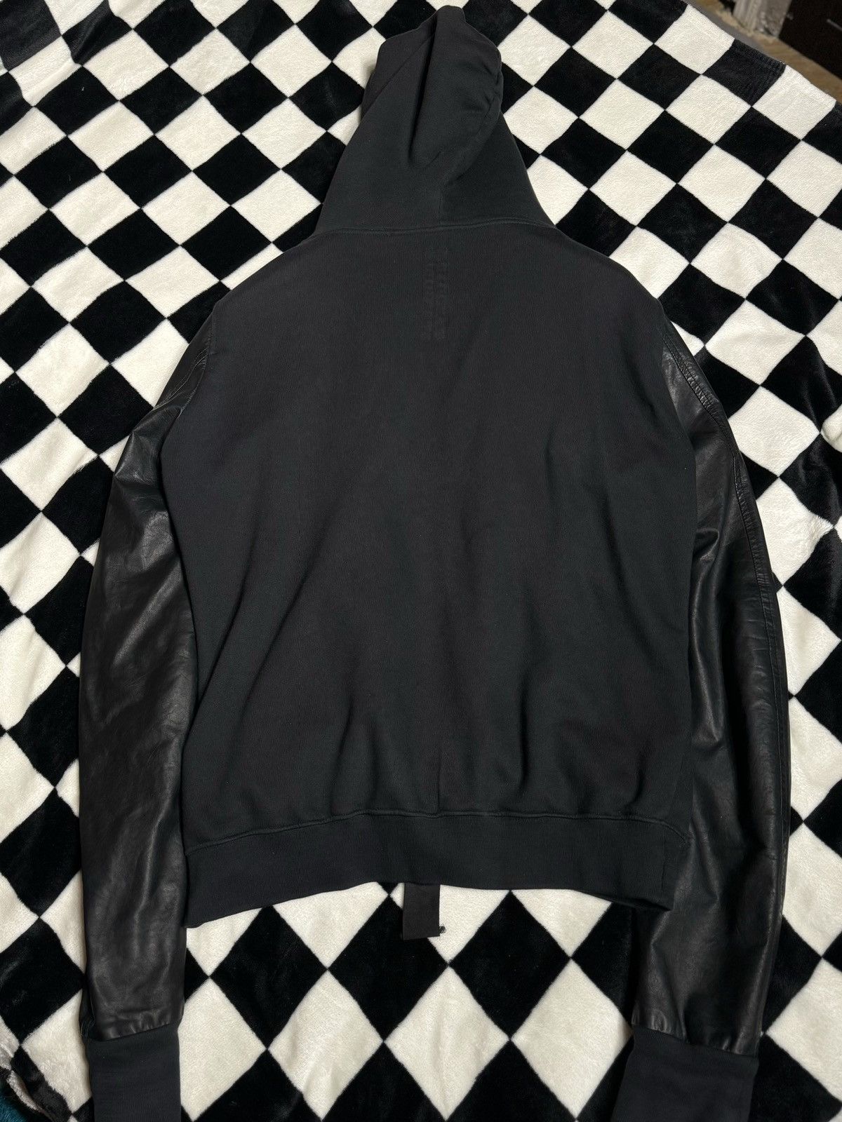 Rick Owens Drkshdw RARE $1283 LEATHER LAMBSKIN BLACK MILK BLACK HOODIE SWEATER Size US L / EU 52-54 / 3 - 4 Thumbnail
