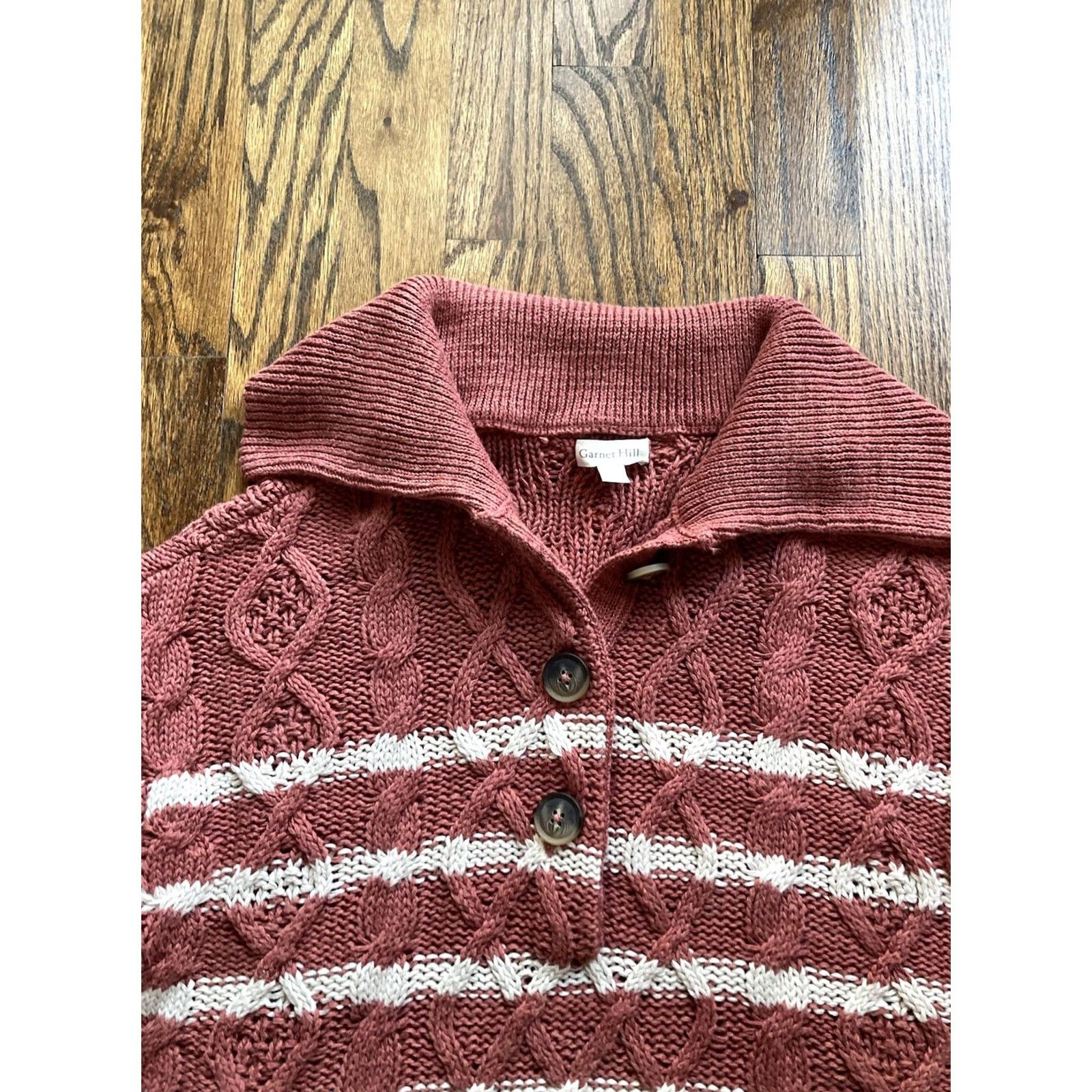 Vintage GARNET HILL Sweater Womens XS Cotton Linen Chunky Knit Fisherman Long Sleeve Collared Solid Pink Size XS / US 0-2 / IT 36-38 - 4 Thumbnail