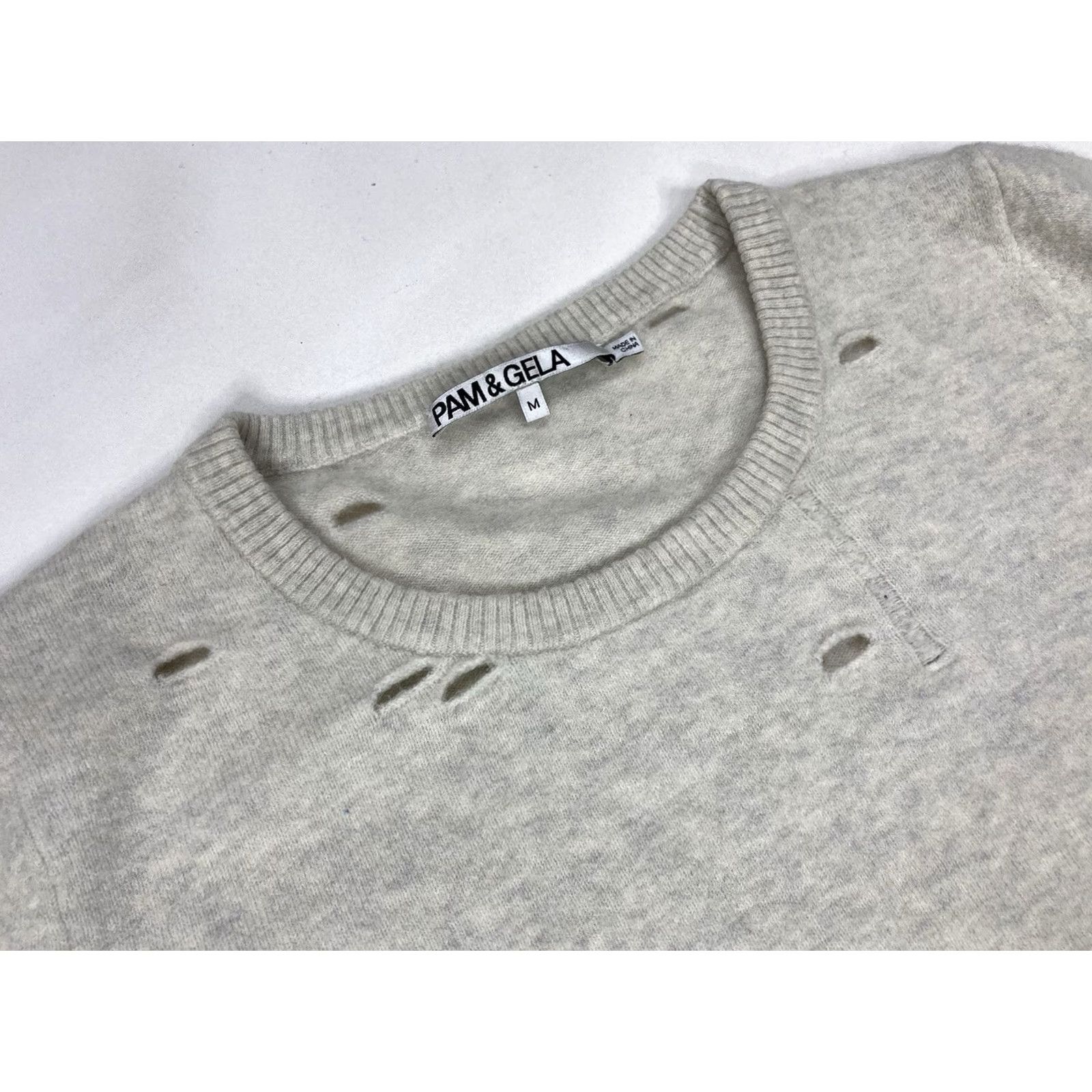 Vintage Pam & Gela Distressed Wool Blend Crewneck Sweater Women Medium Gray Long Sleeve Size M / US 6-8 / IT 42-44 - 2 Thumbnail
