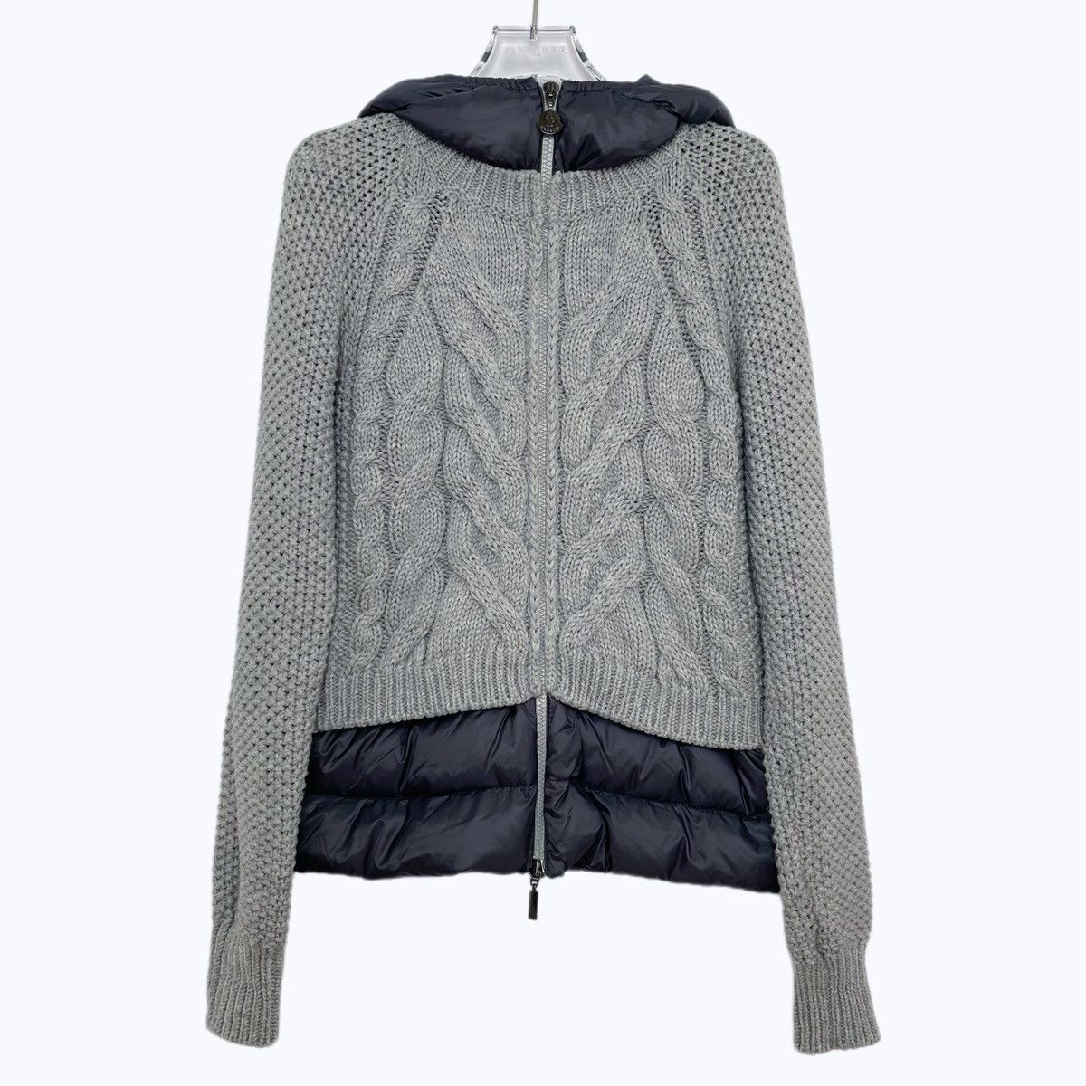 Moncler Moncler Grey Wool Panel Knit Cardigan K26WX Size S / US 4 / IT 40 - 1 Thumbnail