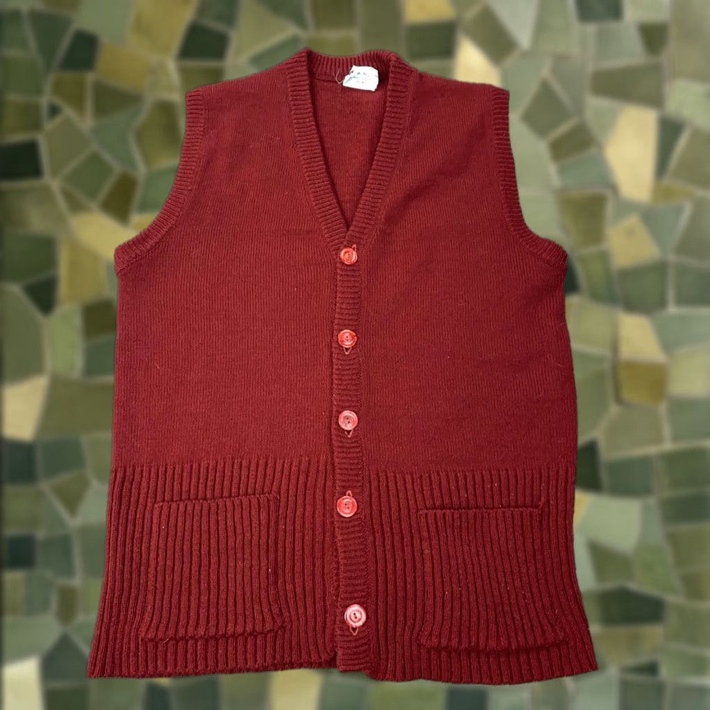 KEEN VINTAGE Keen Mens Sweater Vest Cardigan Knit Red Medium Pockets V-Neck 70s Ivy League Retro Grunge Admirers Mens Size US M / EU 48-50 / 2 - 1 Thumbnail