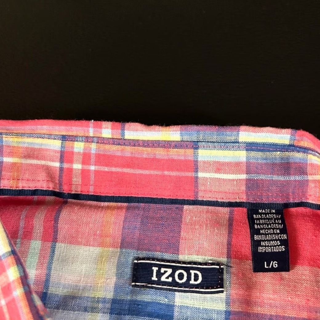 Izod IZOD Madras Plaid Shirt Breathable Quick Dry Linen Button Up Pink Blue Men Large Size US L / EU 52-54 / 3 - 3 Thumbnail