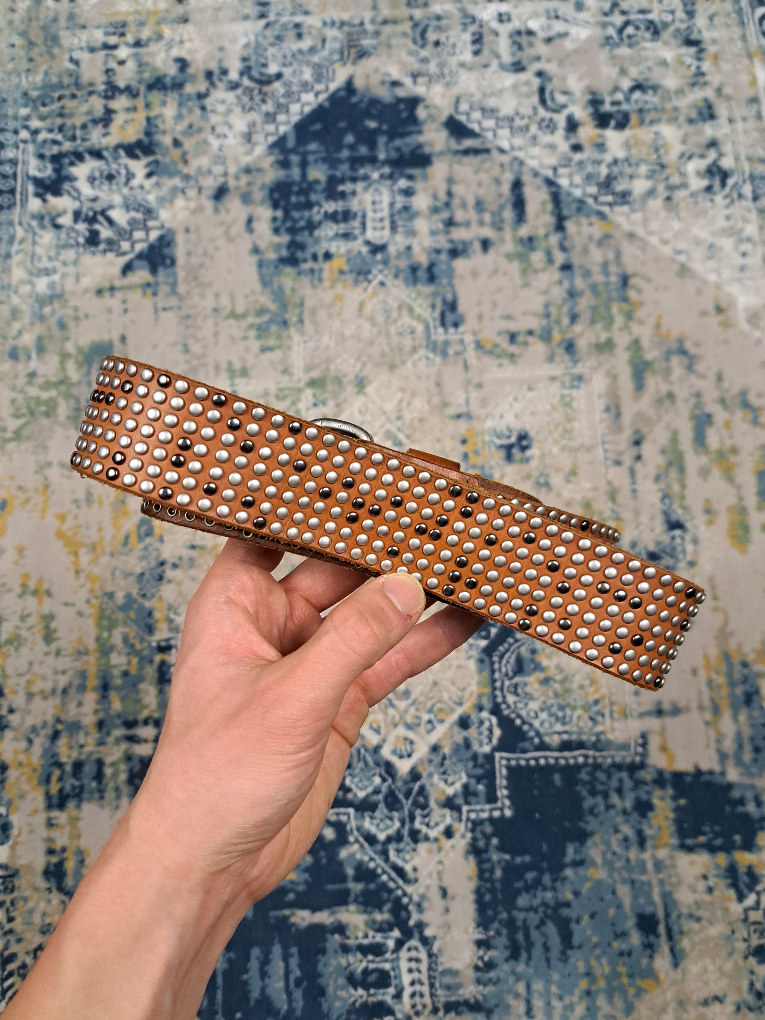 Genuine Leather VTG y2k Studed Metal Details Leather Belt Punk Rave Gabber Size ONE SIZE - 2 Thumbnail