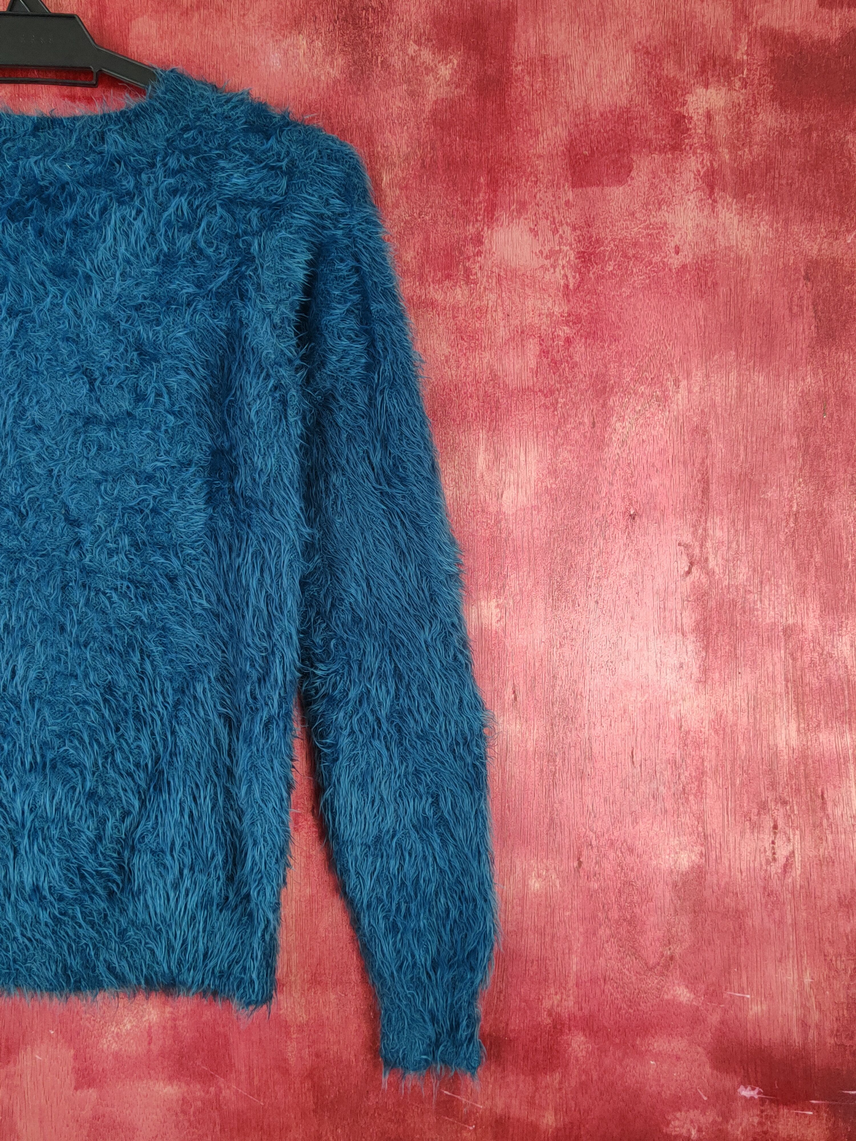 Aran Isles Knitwear Grove Dark Turquoise Shag Shaggy Fur Mohair Knitwear #S1888 Size M / US 6-8 / IT 42-44 - 9 Thumbnail