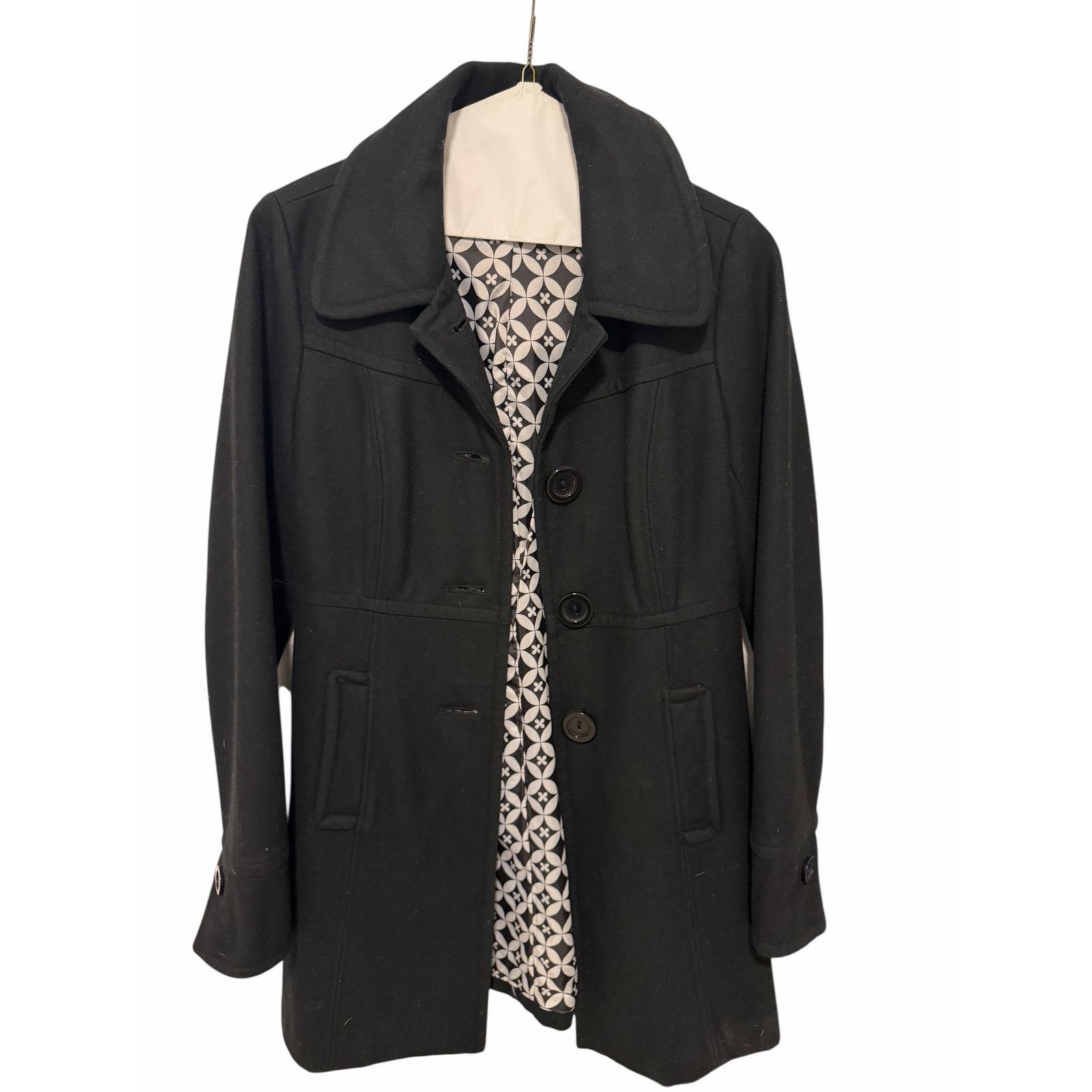 Anthropologie Anthropologie Black Wool Longline Long Sleeve Button Peacoat Size M / US 6-8 / IT 42-44 - 2 Thumbnail