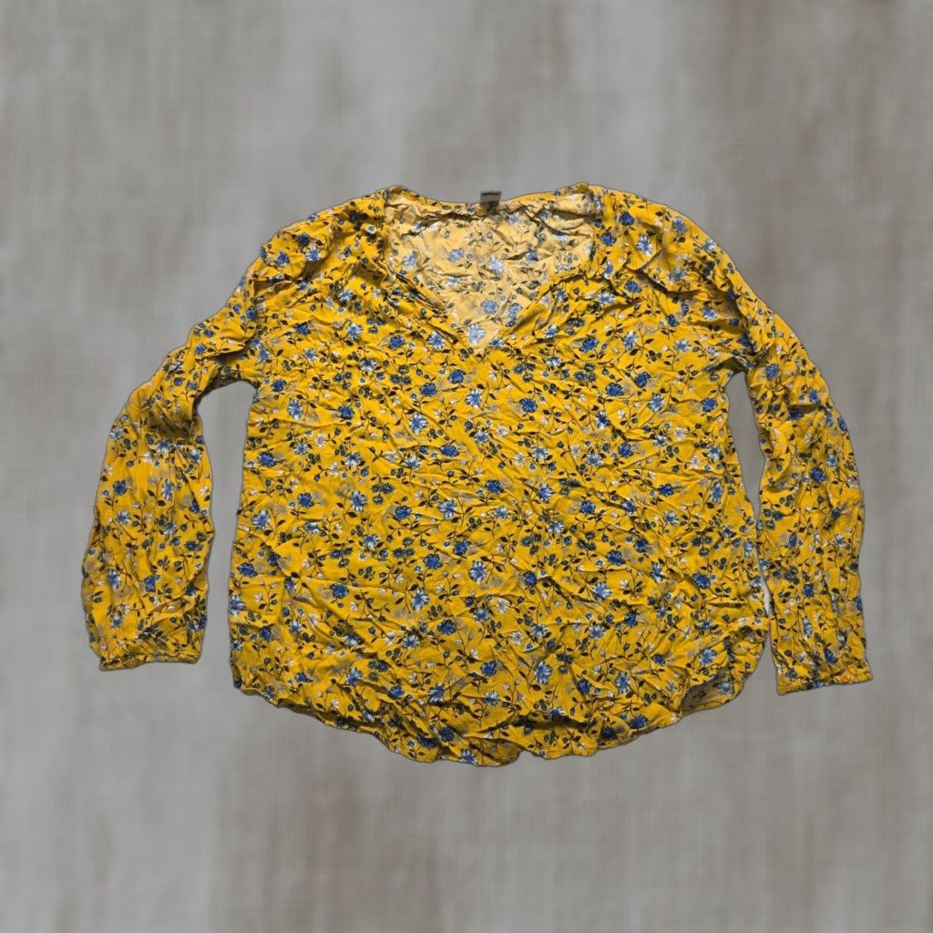 Old Navy Vintage Old Navy Yellow Floral Long Sleeve V-Neck Blouse Women Large Size L / US 10 / IT 46 - 1 Thumbnail