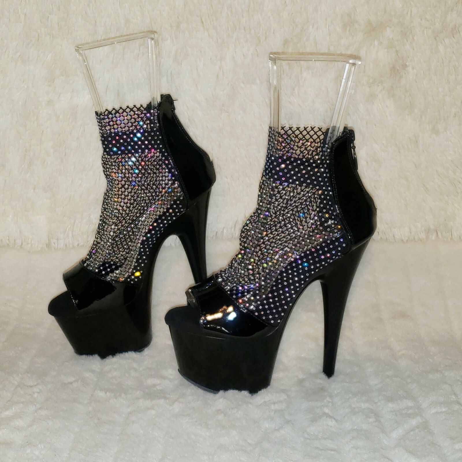 Other Adore 765RM Black Patent Rhinestone Mesh Platform Sandals 7" Size US 12 / IT 42 - 3 Thumbnail