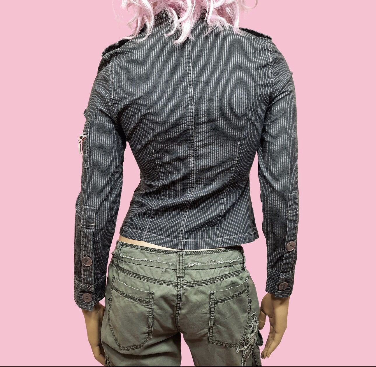 Vintage Y2K Fitted Shrunken Jacket With Zippers Grey Pink Pinstripe Size S / US 4 / IT 40 - 4 Thumbnail