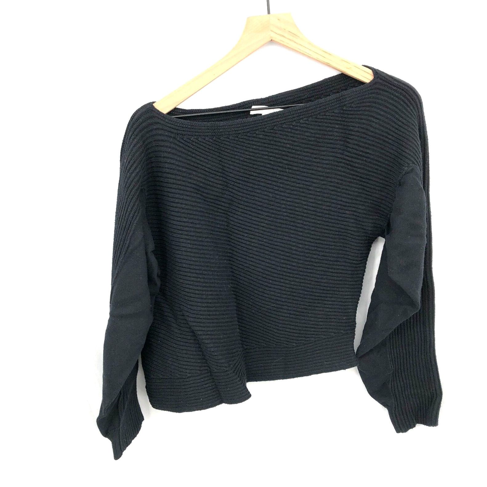 image of Alexander Wang Off Shoulder Asymmetrical Cropped Ribbed Sweater Black M Read in White, Women's (Siz