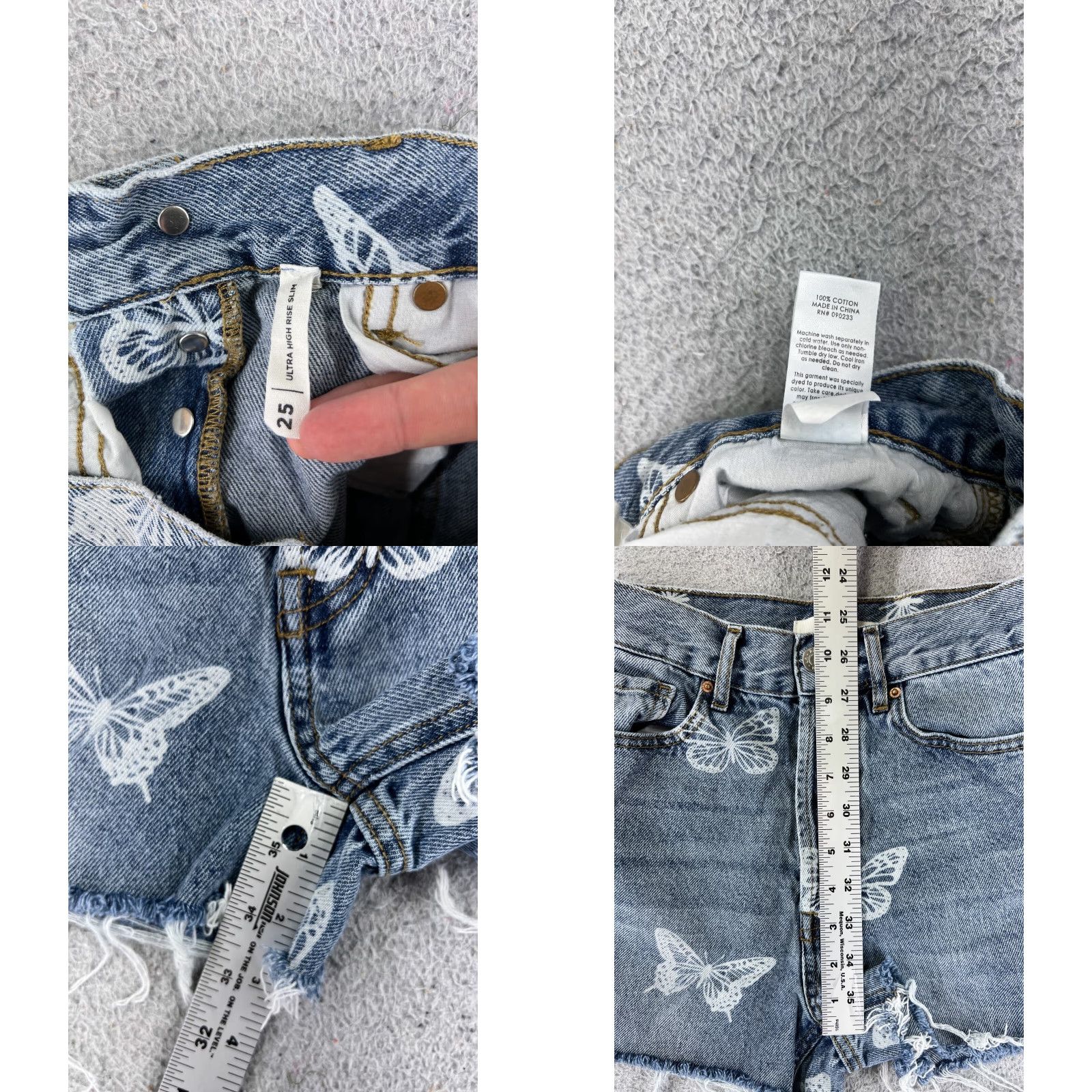 Pacsun Pacsun Shorts Womens 25 Blue Denim Jean Cutoff Butterfly Print Ultra High 24x3 Jeans Shorts Bis Size 42" / US 20 - 8 Thumbnail