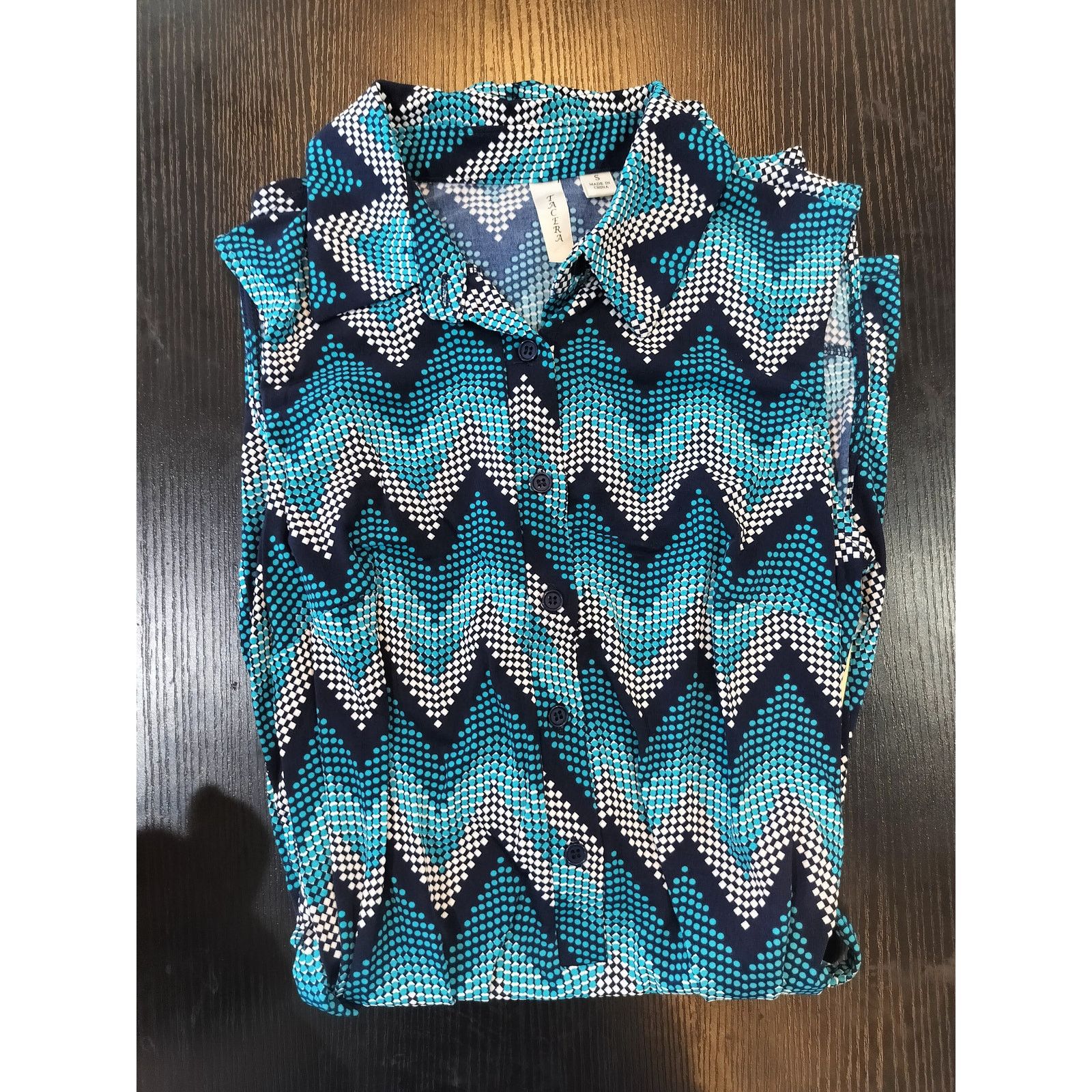 Other Tacera Chevron Print Sleeveless Shirt Dress S Tie Waist Blue Size S / US 4 / IT 40 - 6 Thumbnail
