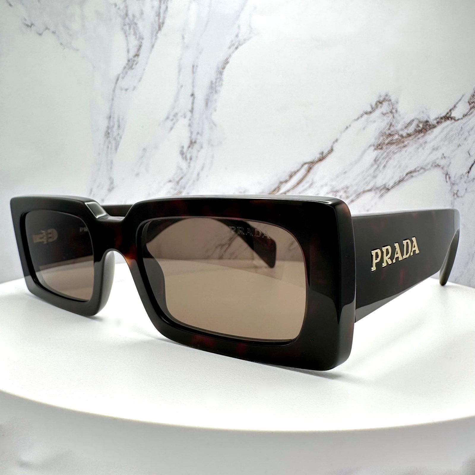 Prada Prada Sunglasses Brown Black Tortoise Gold Metal Logo Square Size ONE SIZE - 6 Thumbnail