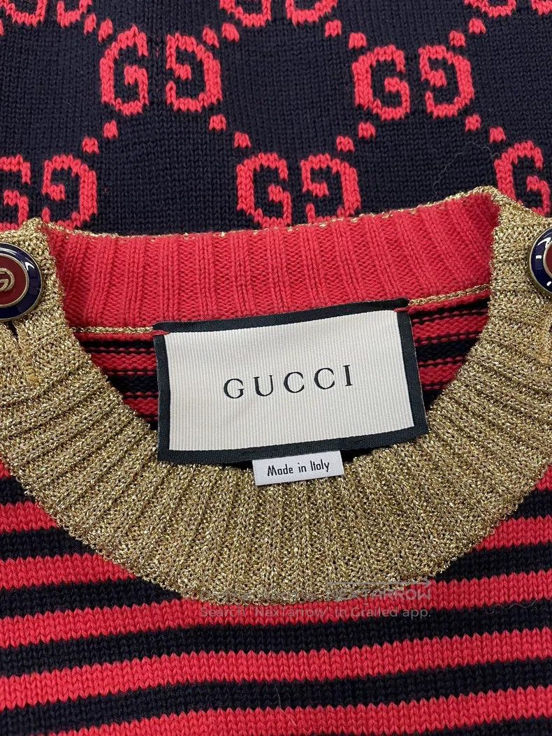 Gucci Gucci Red striped gold full double G knitwear sweater Size S / US 4 / IT 40 - 5 Thumbnail