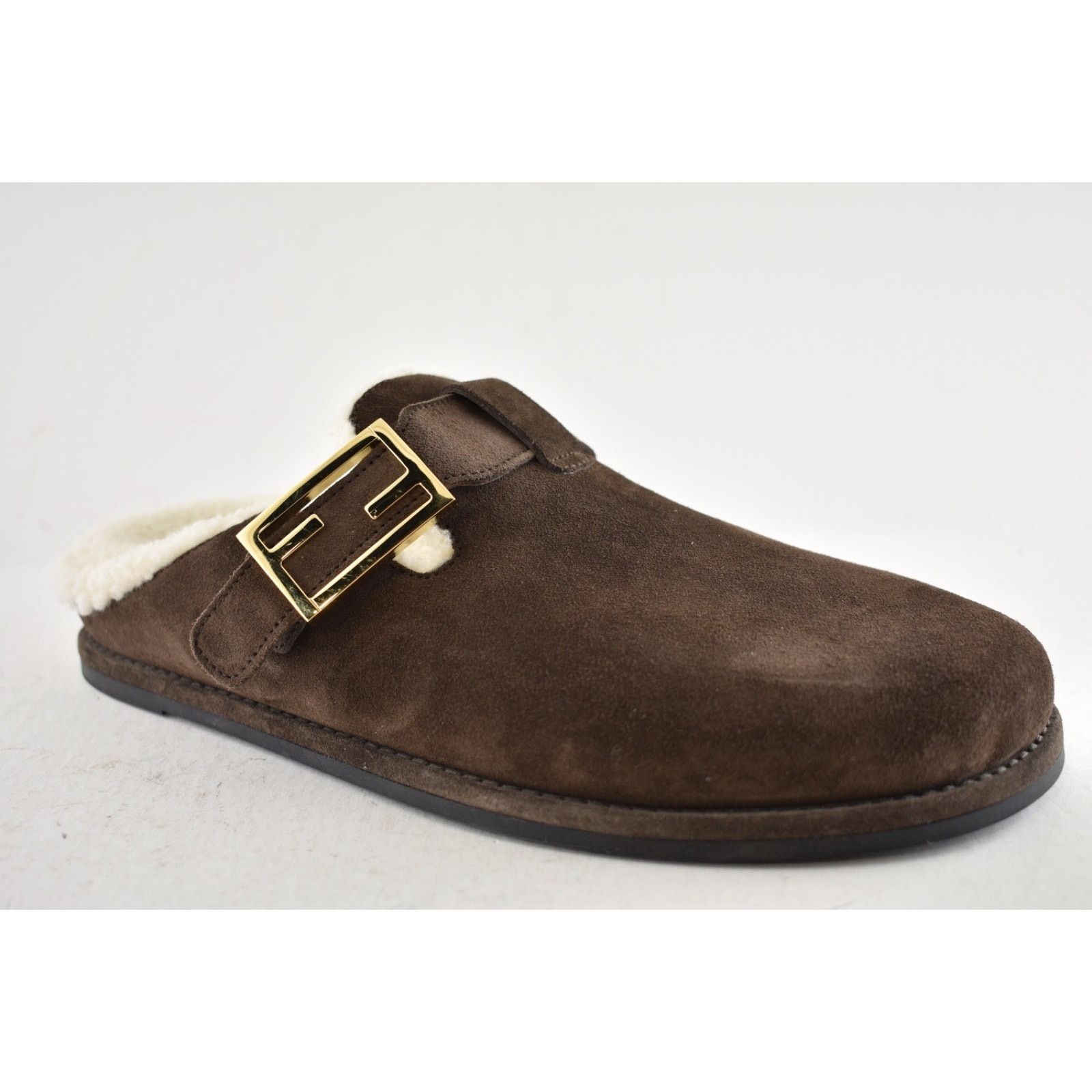 Fendi Fendi Feel Mules Brown Suede Shearling FF Gold Logo Slip On Size US 11 / IT 41 - 6 Thumbnail