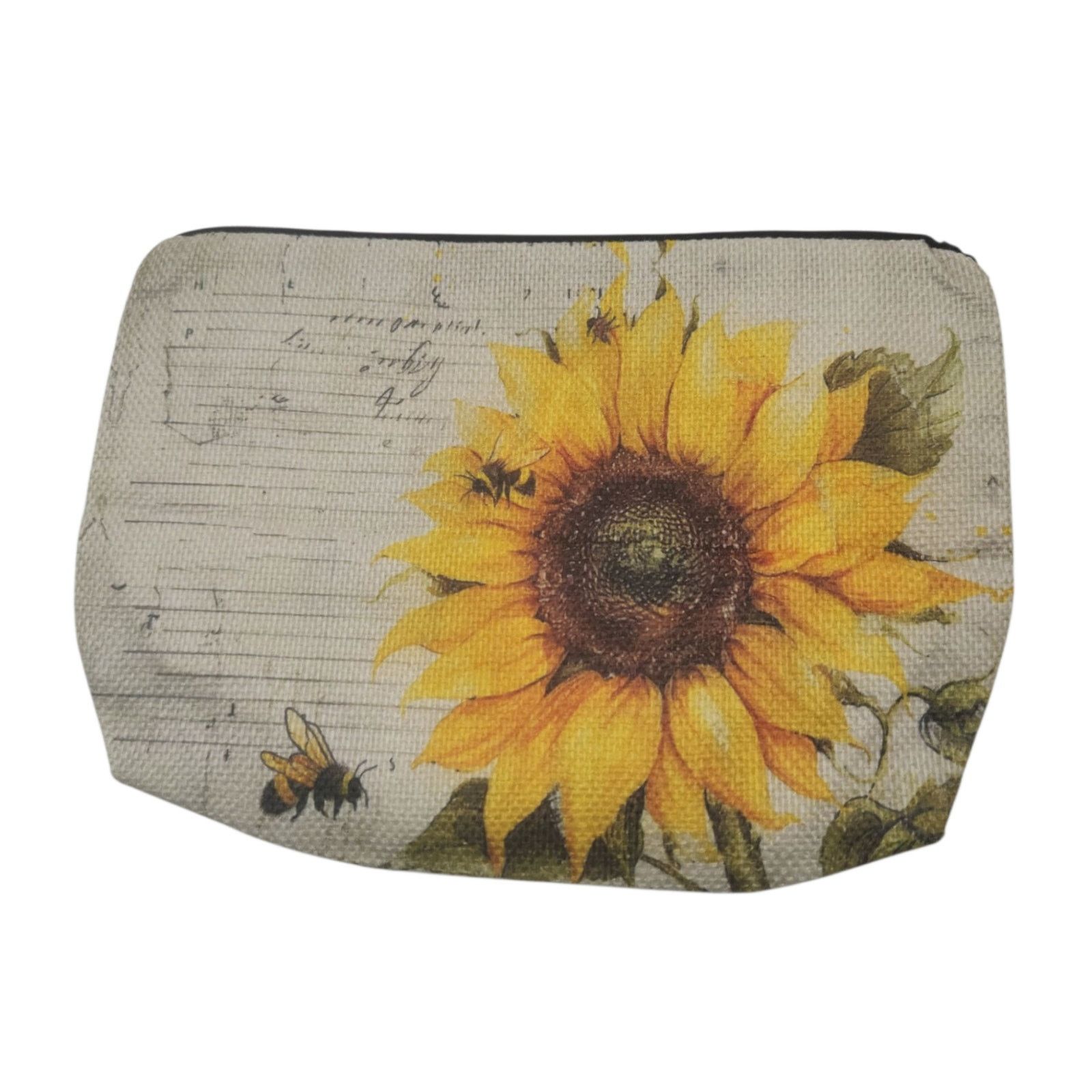 Other Vintage Sunflower Bee Cosmetic Bag Linen Makeup Organizer Size ONE SIZE - 4 Thumbnail