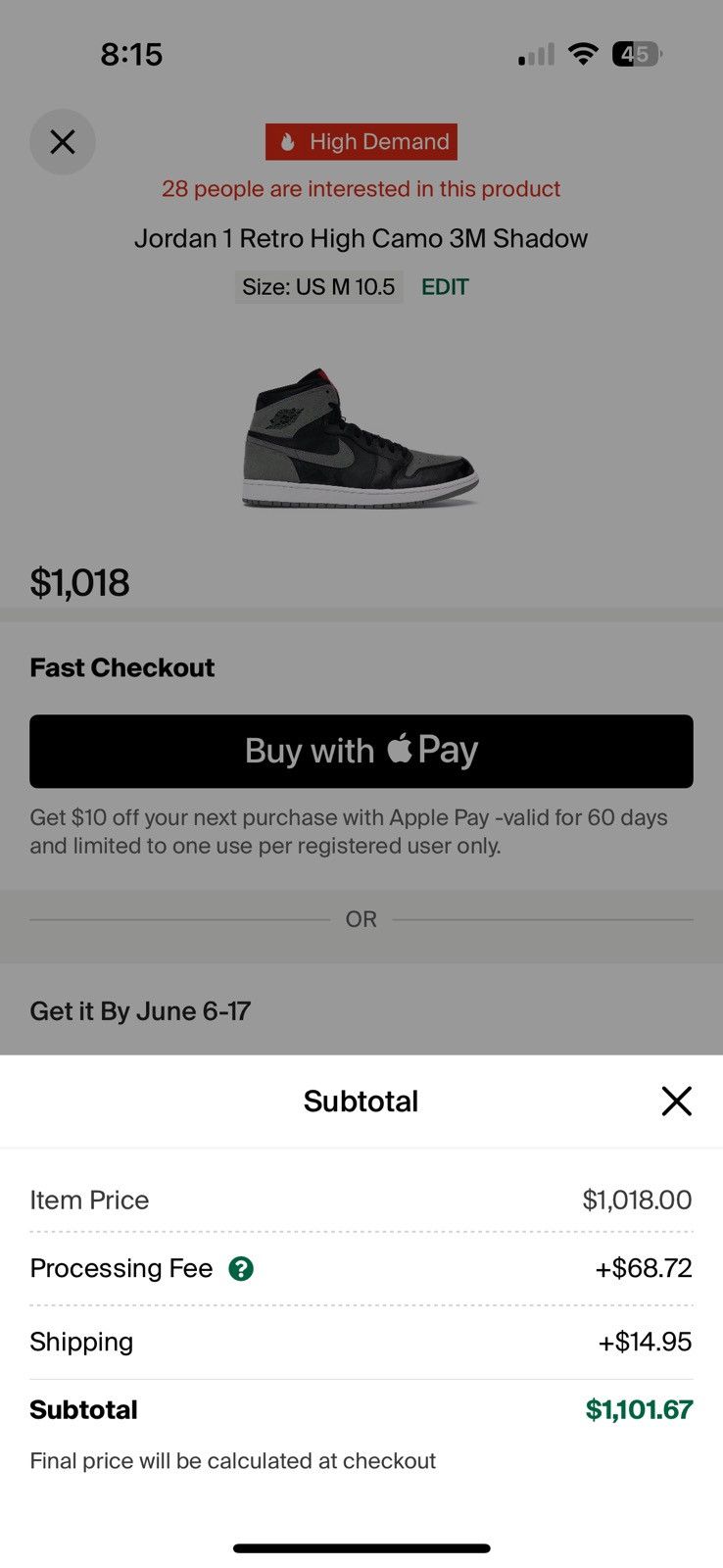 Jordan Brand 2017 Jordan 1 Retro High “Camo 3M Shadow” Men’s Size 10 Size US 10 / EU 43 - 13 Thumbnail
