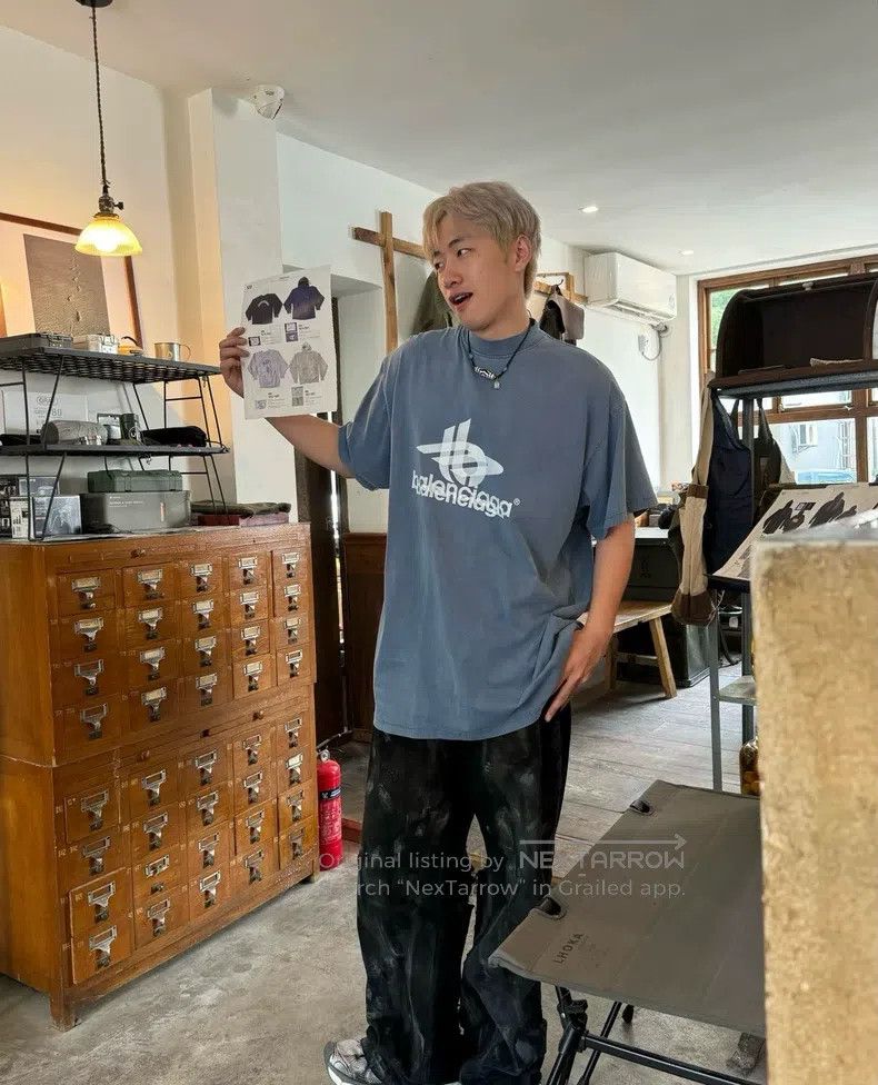 Balenciaga Balenciaga Washed Mist Blue 3b Phantom Short Sleeve Size US M / EU 48-50 / 2 - 6 Thumbnail