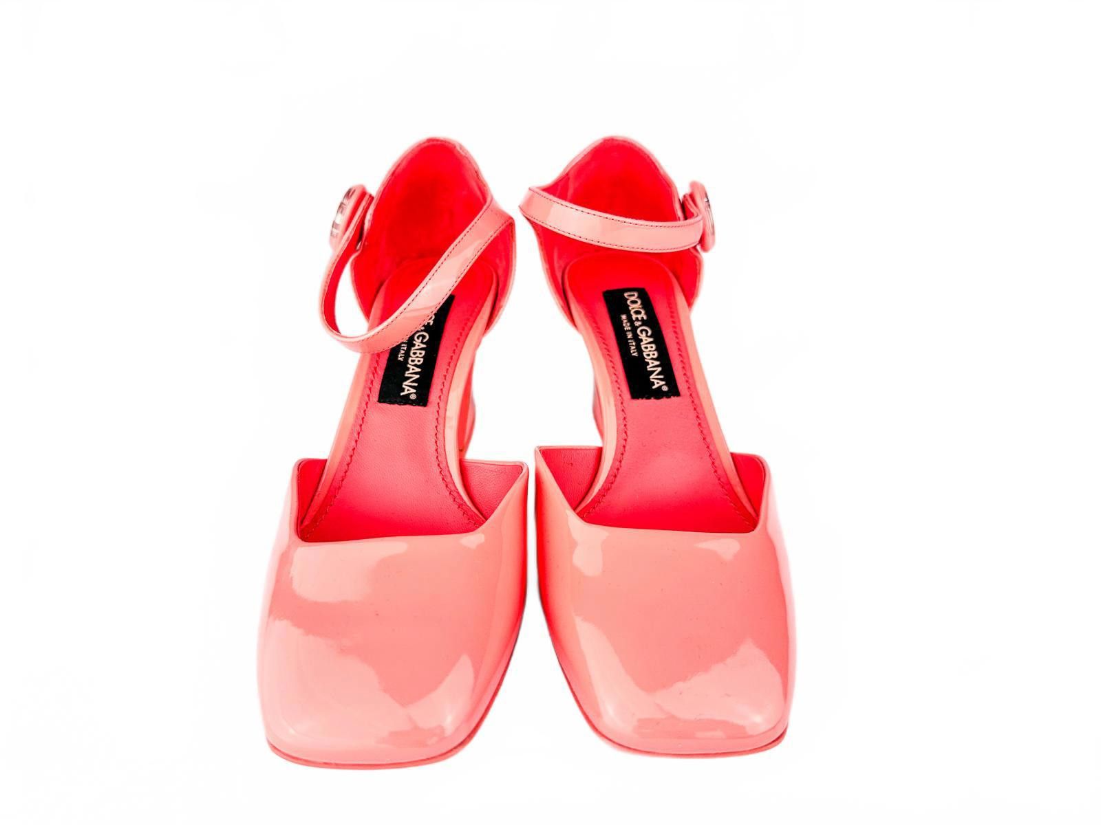 Patent Leather Ankle-Strap Pumps Peach Logo Heel 39.5 EU NWT