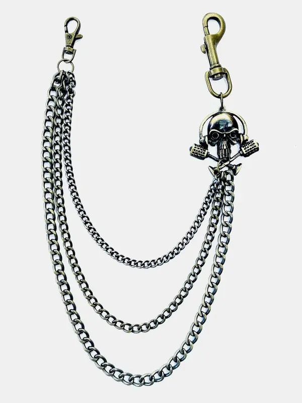 Jewelry Triple Layered Skull Wallet Chain, Skeleton Belt Chain Size ONE SIZE - 3 Thumbnail