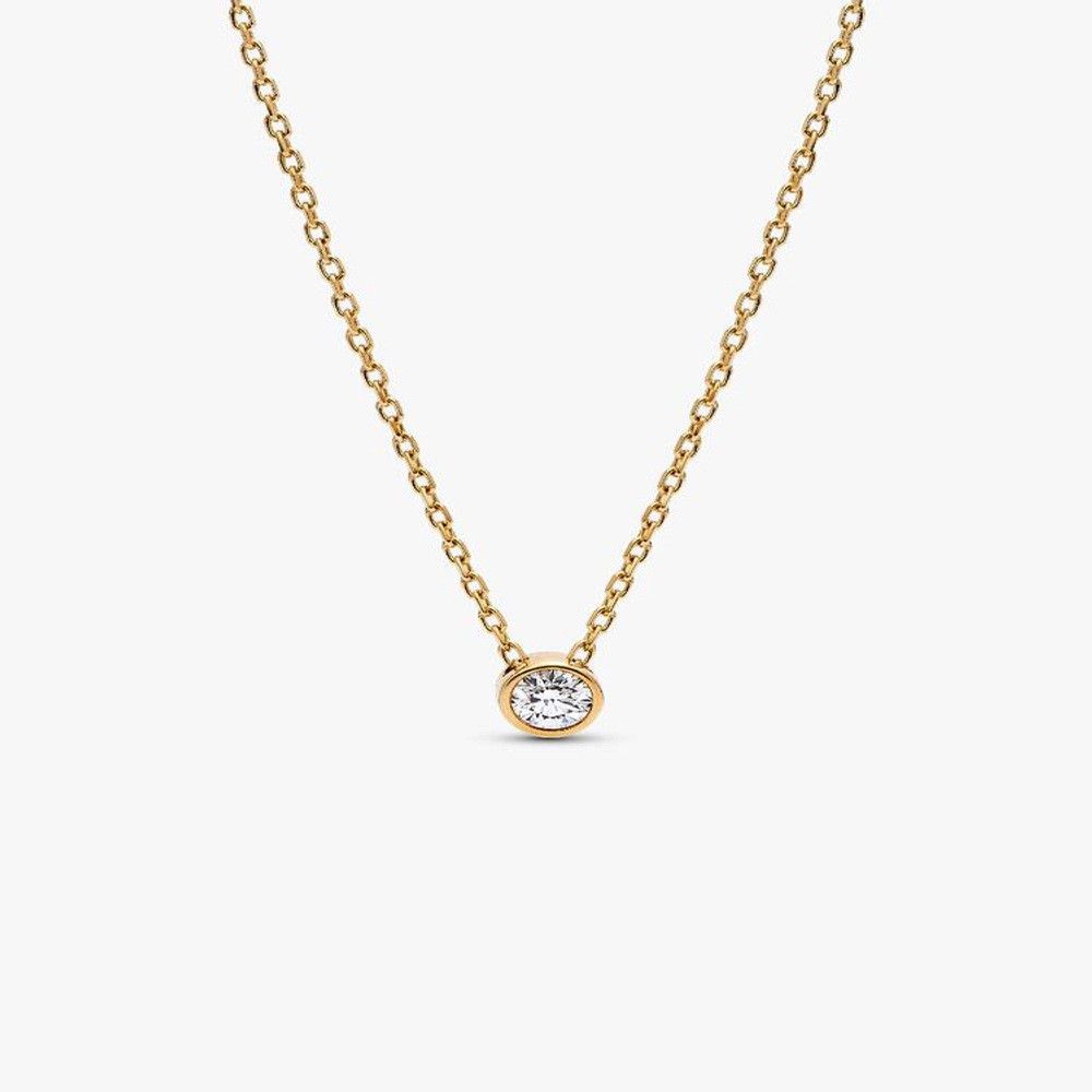 pandora Pandora 14K Gold Lab Diamond Necklace 0.15ct Bezel Pendant Size ONE SIZE - 2 Thumbnail