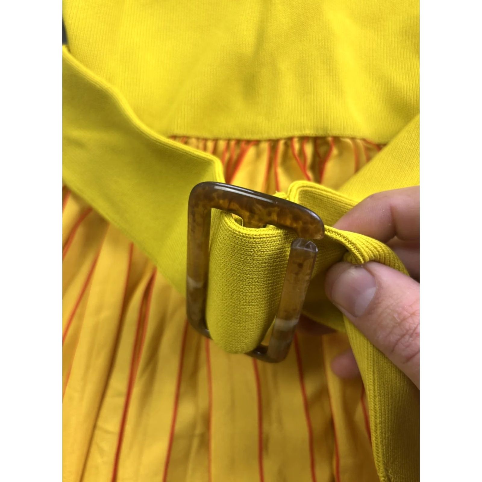 Sachin & Babi SACHIN & BABI Dress Womens XS Yellow V Neck Pleated Belted Striped Sundress Midi Size XS / US 0-2 / IT 36-38 - 6 Thumbnail