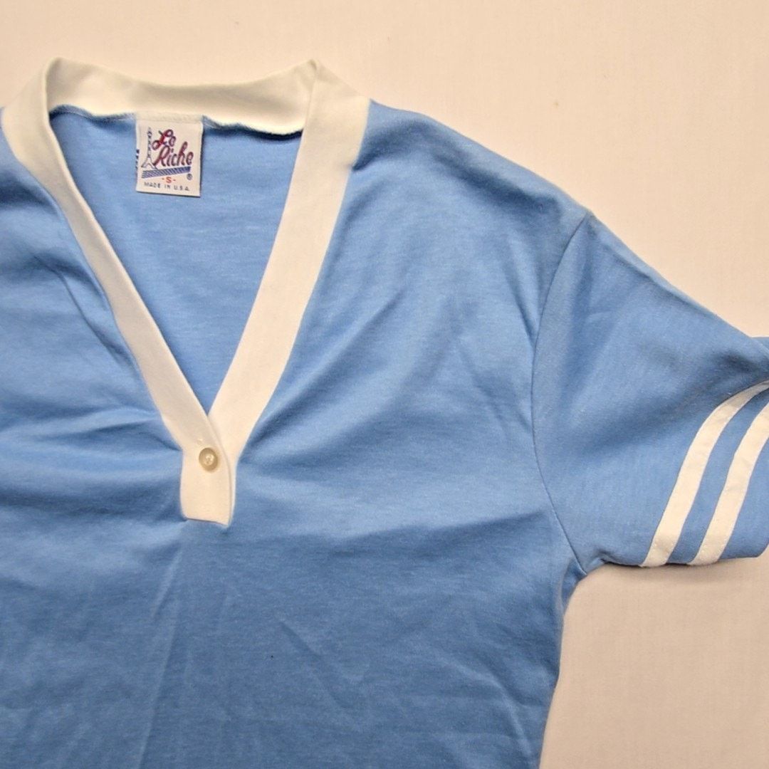 Vintage Vintage Le Riche Blank Henley Shirt Blue Striped S Tee Size S / US 4 / IT 40 - 3 Thumbnail