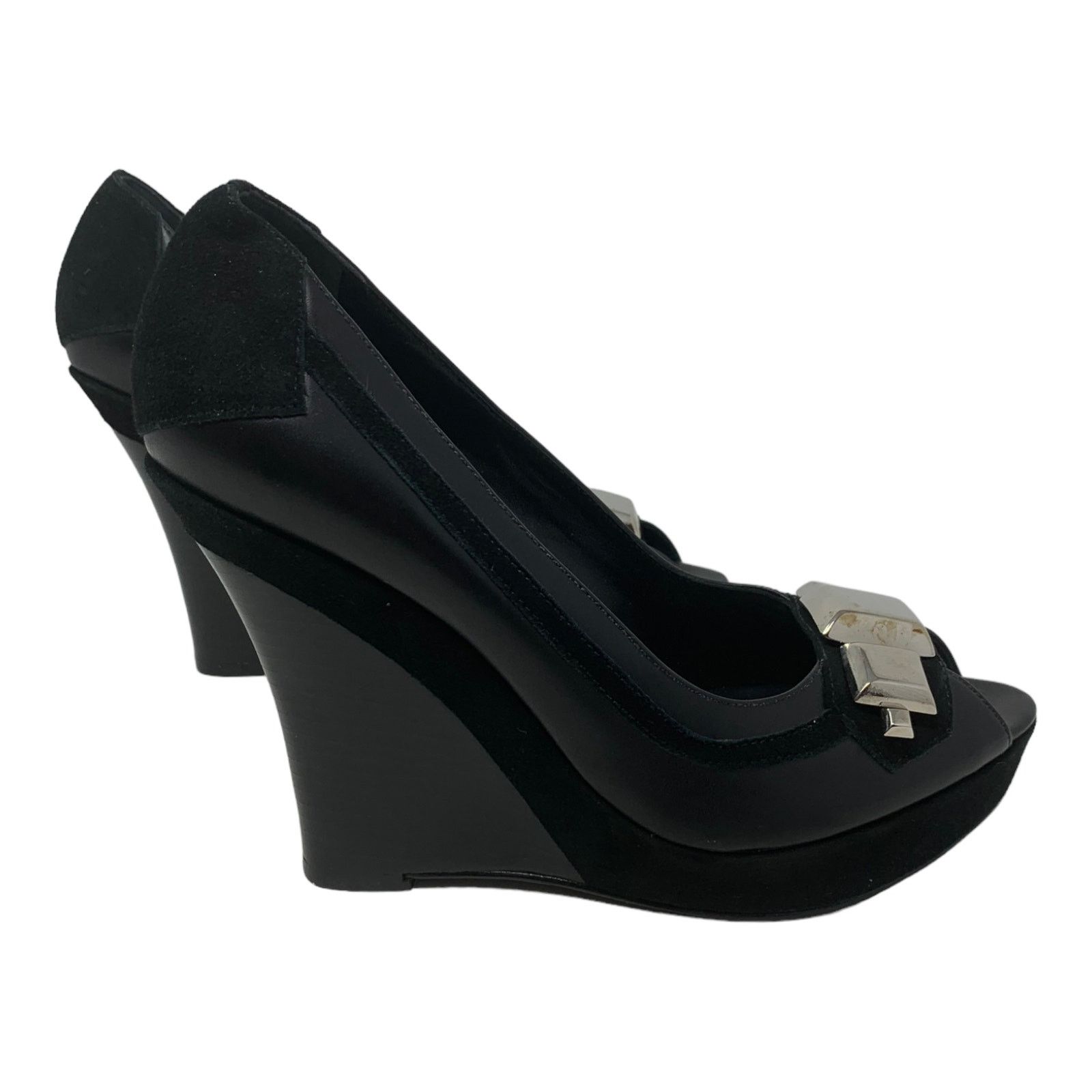 Karen Millen Karen Millen Black Leather Peep Toes Wedge Shoes size 39 - 8 Size US 8 / IT 38 - 9 Thumbnail