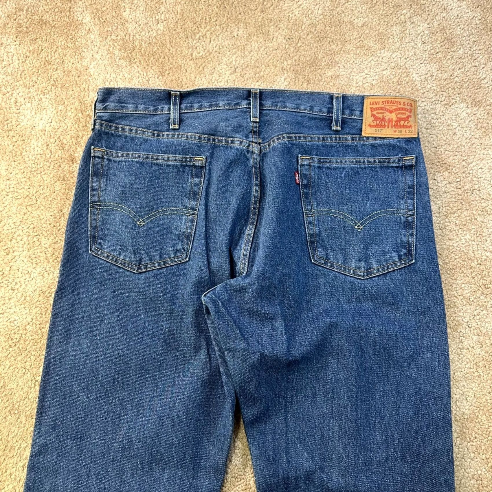 Levi's Levi's 517 Bootcut Jeans Mens 38x32 Blue Denim Pants Cowboy western Slim Regular Fit 5-Pocket USA Leather Logo Bag Closure Zip Belt Loops Distressed Size US 38 / EU 54 - 7 Thumbnail