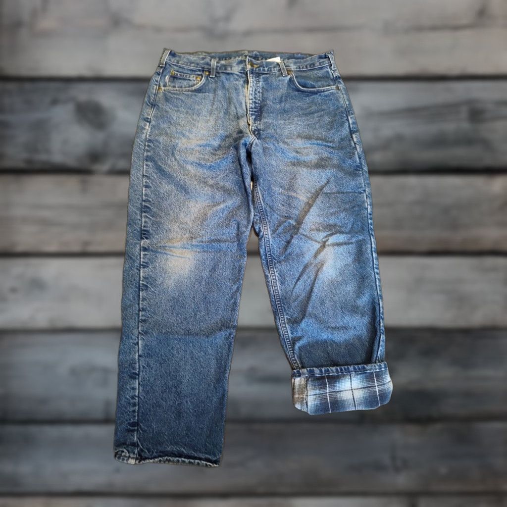 Carhartt VINTAGE Carhartt Jeans Denim Workwear B21 DST Men 40x30 Flannel Lined Distressed 5-Pocket USA, Brown/Blue Mens Size US 40 / EU 56 - 1 Thumbnail