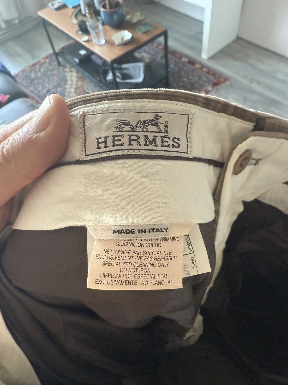 Hermes Hermès Brown Corduroy Trousers with Leather Details Size US 33 - 11 Thumbnail