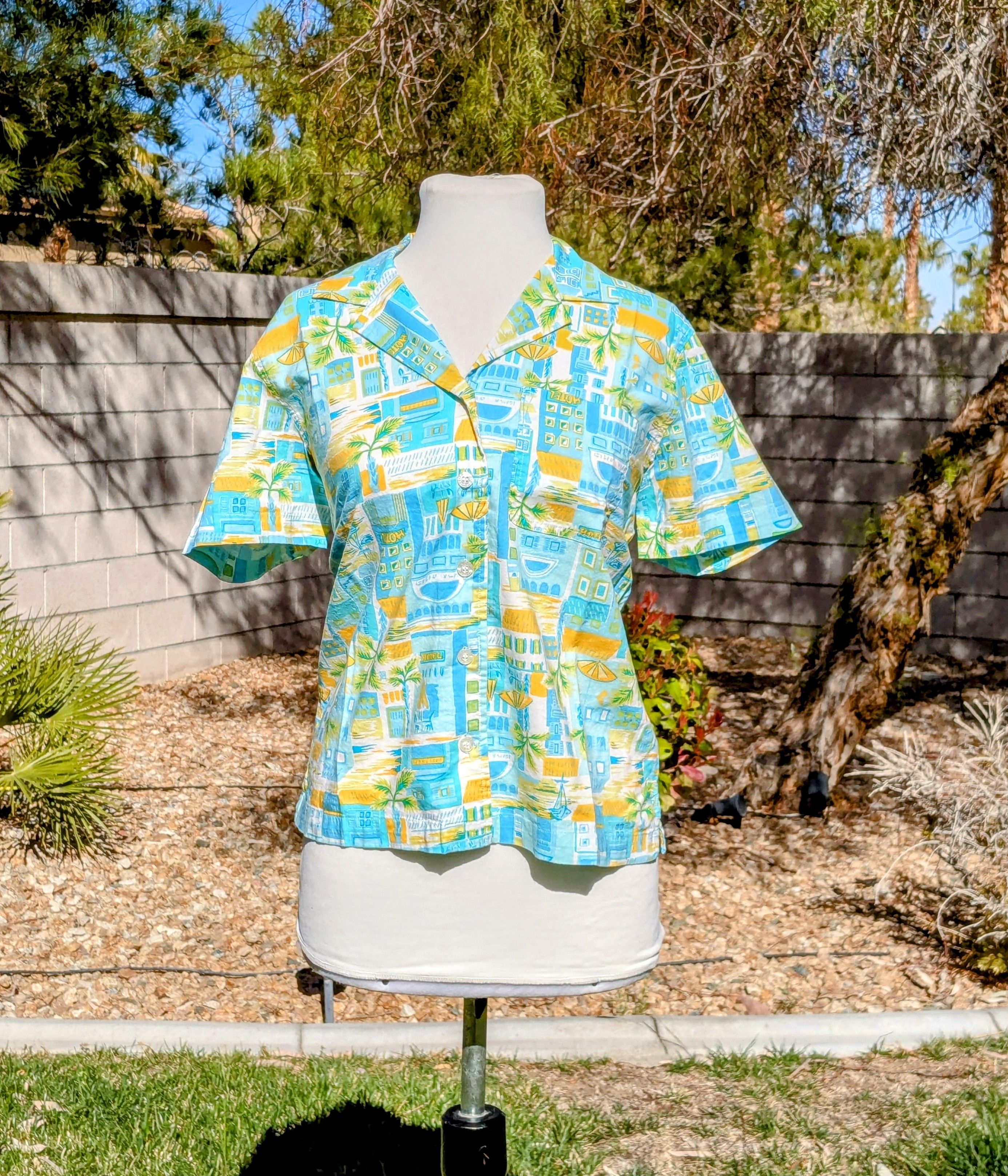 Vintage Retro Erika Summer Time Hawaiian Vacation Button Shirt Top Size S / US 4 / IT 40 - 1 Thumbnail