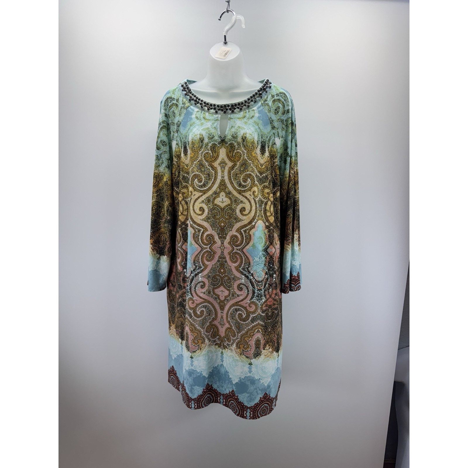 Chicos Chicos Cut Out Long Sleeves Beaded Dress Aqua Print Sz 3 XL Size XL / US 12-14 / IT 48-50 - 1 Thumbnail
