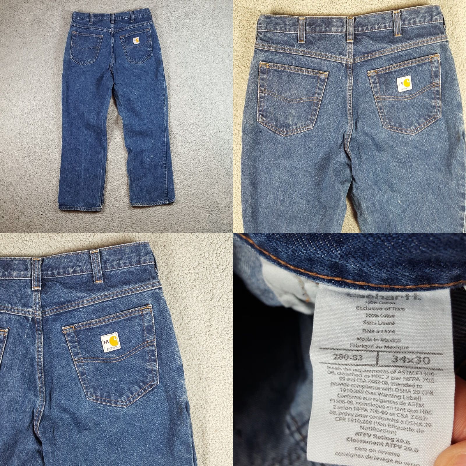 Carhartt VINTAGE Carhartt Jeans Denim Blue 34x30 Flame-Resistant Work Pants Men 90s Retro Workwear Size US 34 / EU 50 - 8 Thumbnail