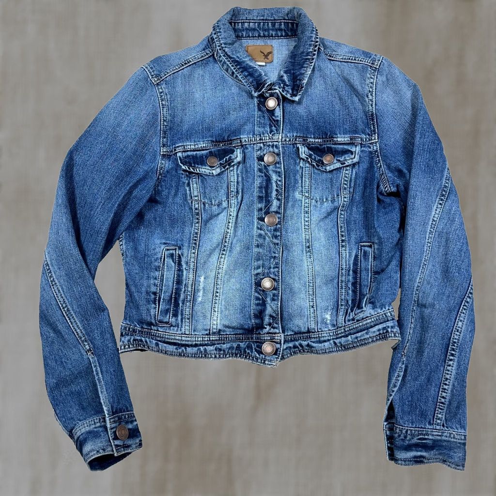 American Eagle Outfitters American Eagle Outfitters Denim Jacket Women L Blue Cropped VTG Y2K 80s 90s Biker Jeans Power Casual Shirt/Outerwear Size 36" / US 14 / IT 50 - 1 Thumbnail