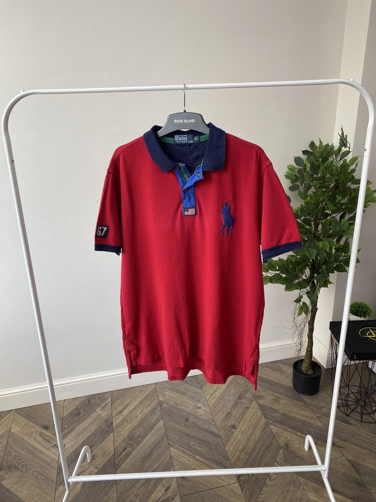 Polo Ralph Lauren × Vintage Vintage Polo Ralph Lauren Red Rugby USA 1/4 Zip Big Pony Size US XL / EU 56 / 4 - 1 Thumbnail