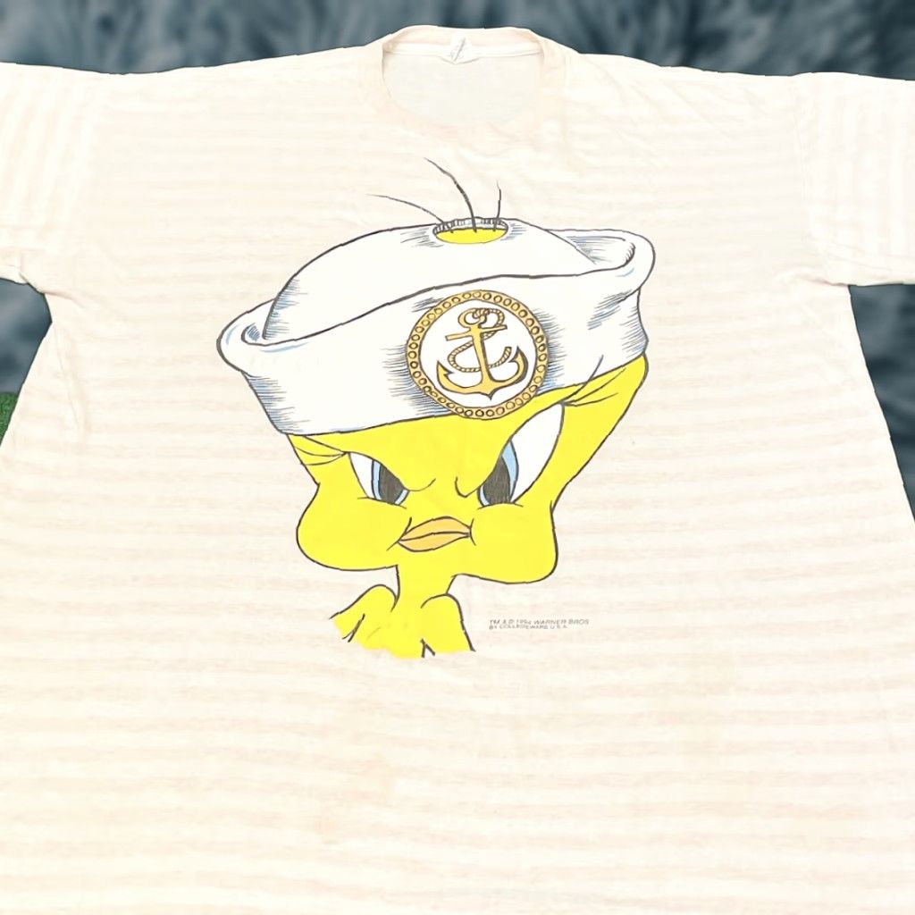 Vintage VINTAGE 90s Looney Tunes Tweety Bird Sailor Cartoon Big Face T-Shirt XXL Pink Mens Size US XXL / EU 58 / 5 - 1 Thumbnail