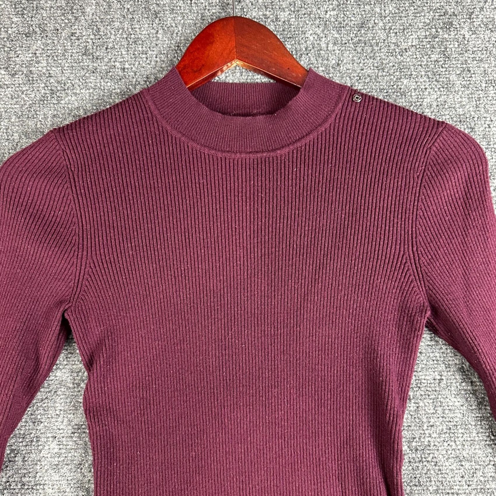 Ted Baker Ted Baker Sweater Womens US 4 Burgundy Ribbed Knit Long Sleeve Pullover Mock Neck Knit Solid Size S / US 4 / IT 40 - 3 Thumbnail