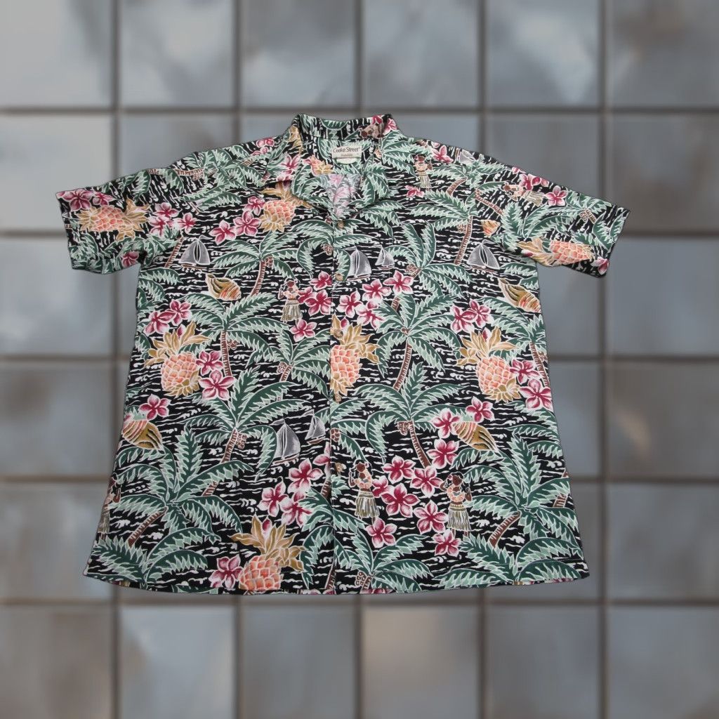 Vintage VINTAGE Cooke Street Hawaiian Shirt Men XL Black Floral Tropical Beach Made USA III Size US XL / EU 56 / 4 - 1 Thumbnail