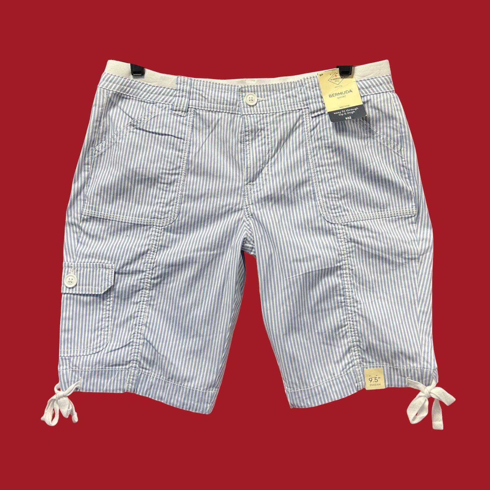 Other St John's Bay - Women's Mid-Rise Striped Cargo Bermuda Short Size 26" / US 2 / IT 38 - 1 Thumbnail