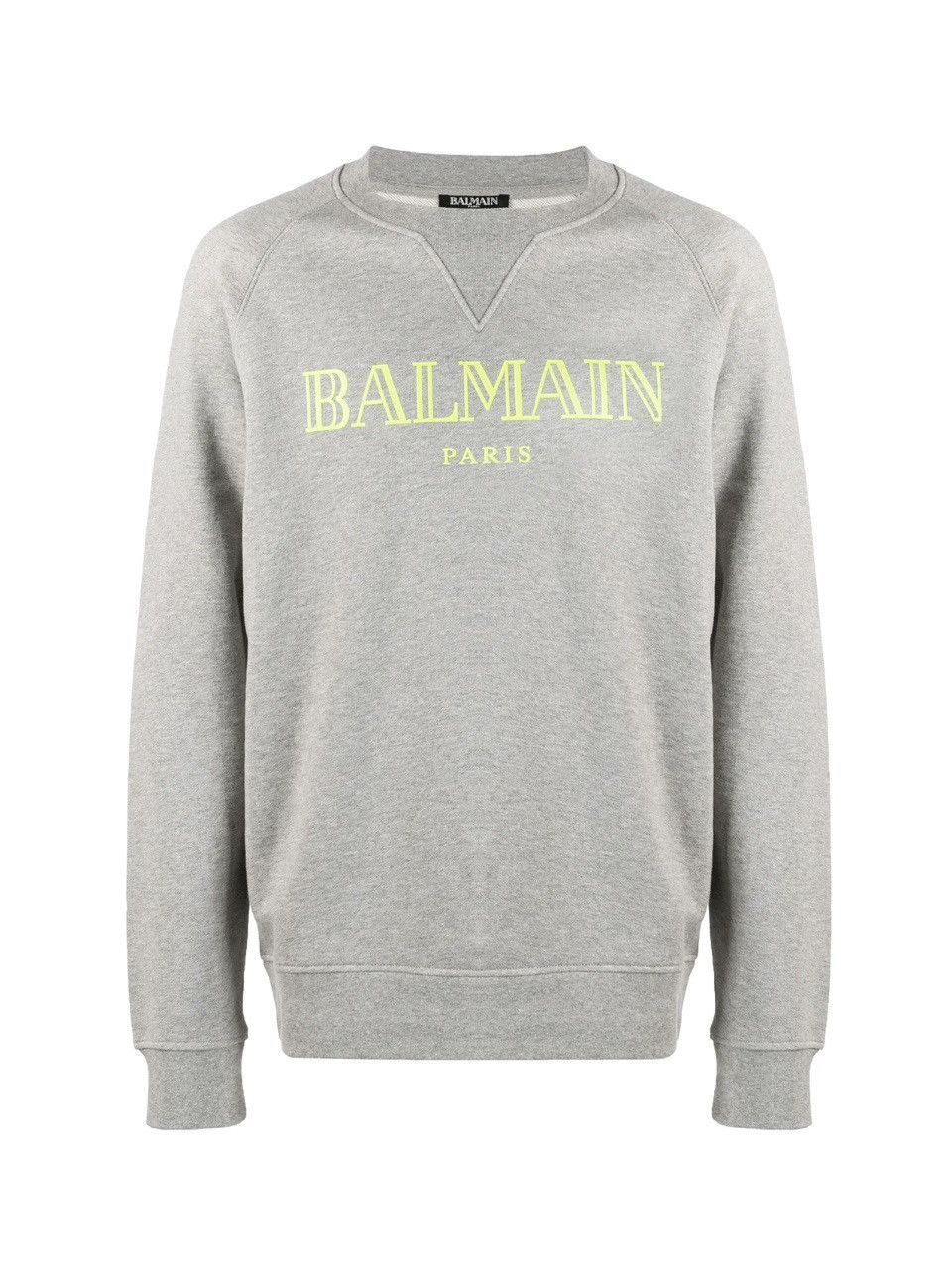 Balmain Balmain Paris Logo Sweatshirt - Heather Grey / Neon Yellow Size US XL / EU 56 / 4 - 1 Thumbnail