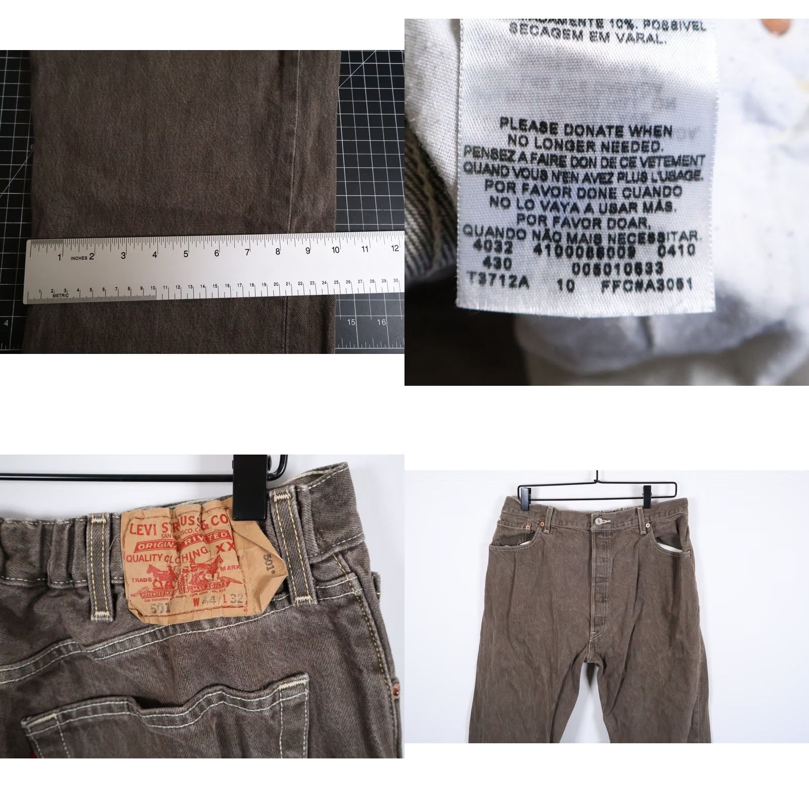 Levi's Levi's 501 Jeans Men's 32 x 29 Brown Button Fly Elastic Waist Straight 90s Vintage Gift 44/32 Size US 32 / EU 48 - 9 Thumbnail