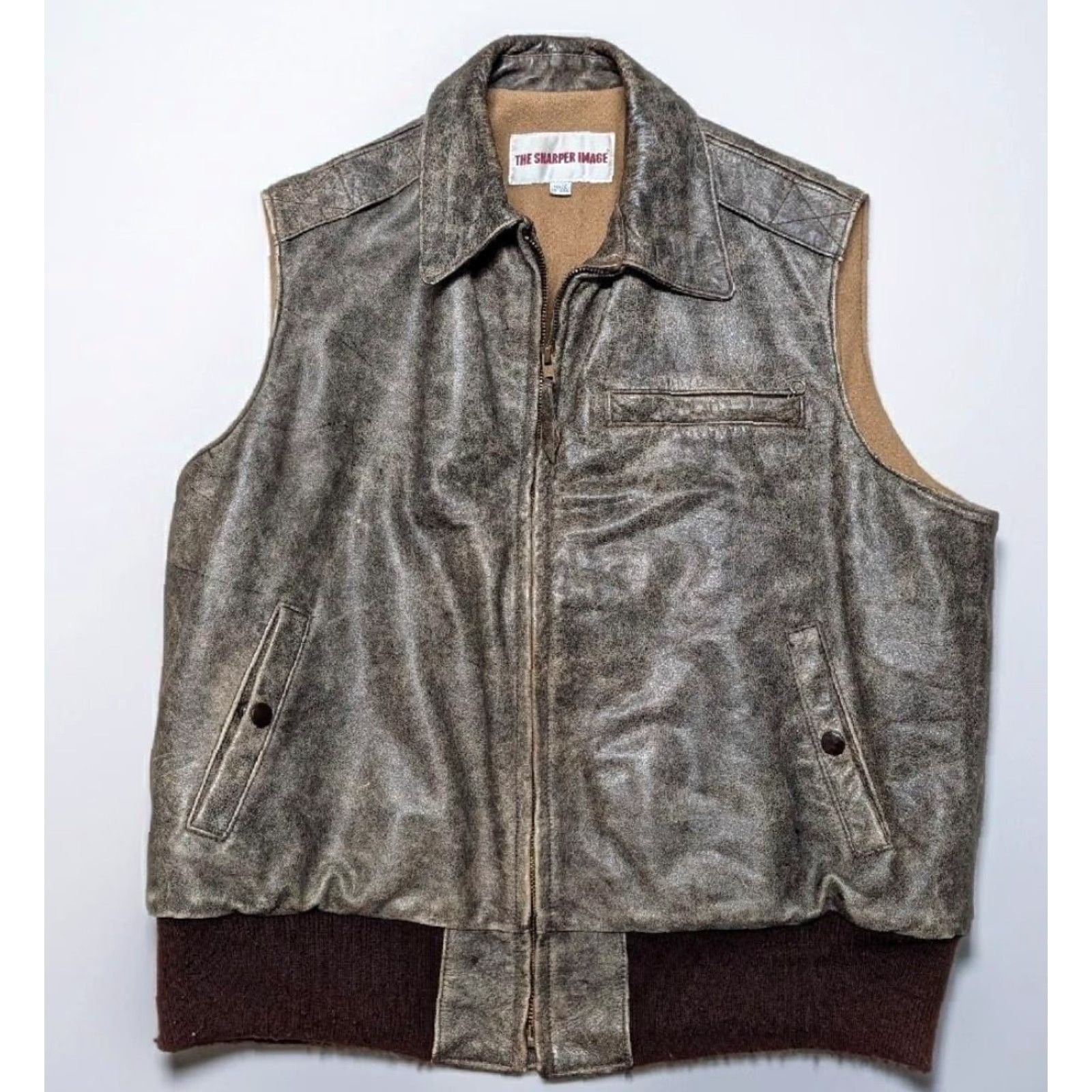 Vintage VINTAGE USA made BOMBER vest Leather L brown 44 Mens Harley Motorcycle broke-in patina zip front Size US L / EU 52-54 / 3 - 2 Thumbnail