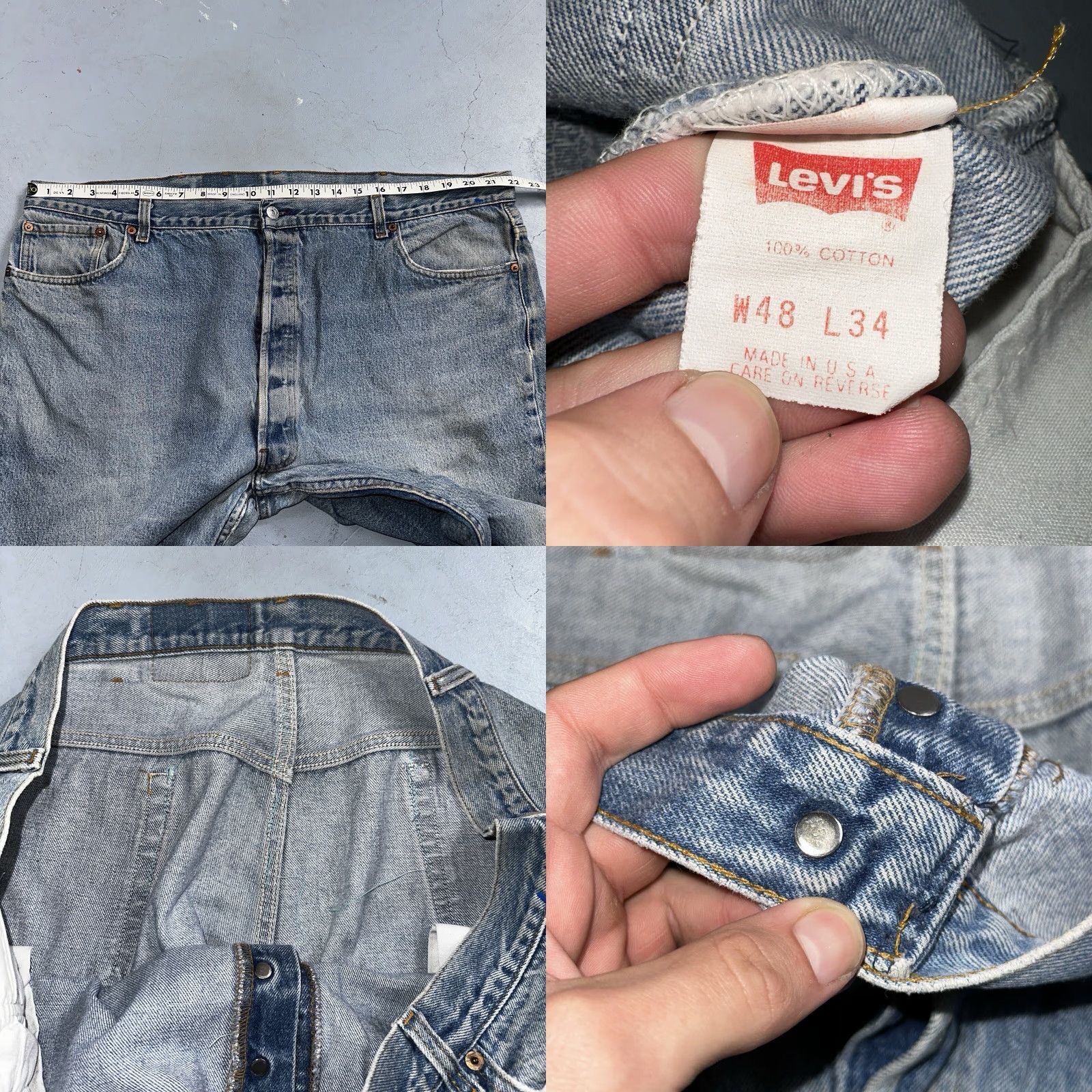 Levi's VINTAGE Levi's 501 Jeans Straight 90s 48x34 Light Blue Mens Regular Denim Cotton 501 Series 90s Theme Classic Fit Jeans Official Size US 32 / EU 48 - 8 Thumbnail