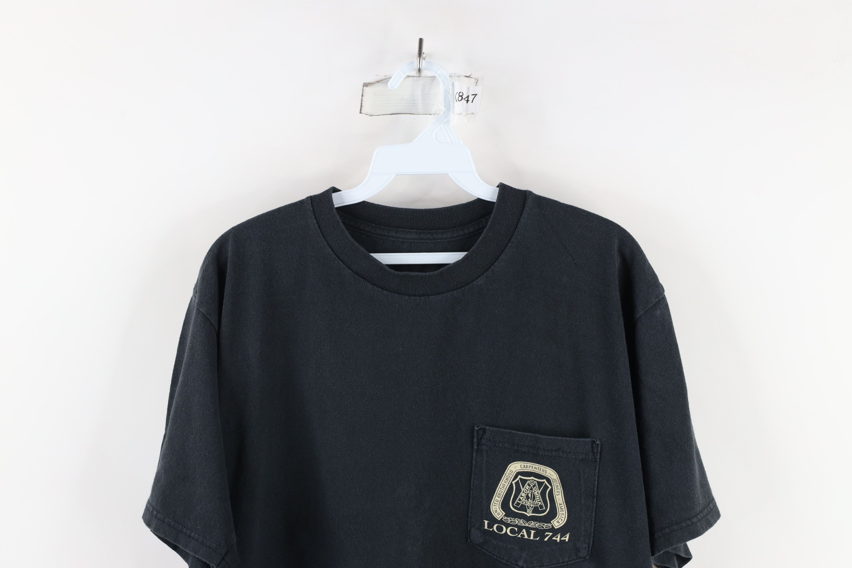 Vintage Vintage 90s 744 Union Carpenters and Joiners T-Shirt Black Size US XL / EU 56 / 4 - 2 Thumbnail