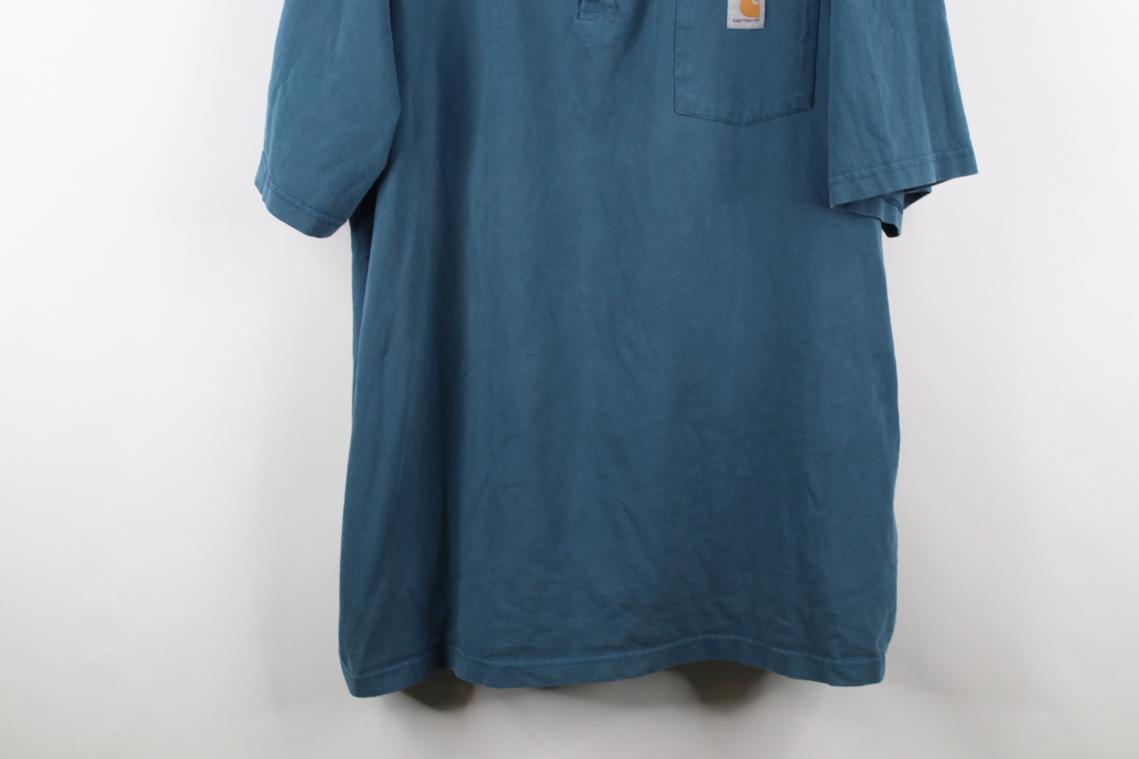 Carhartt × Vintage Vintage Y2K Carhartt Box Logo Henley T-Shirt Blue Cotton Size US XXL / EU 58 / 5 - 3 Thumbnail