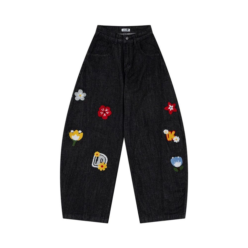 Jean American high street flower patch embroidered scimitar jeans Size US 32 / EU 48 - 1 Thumbnail