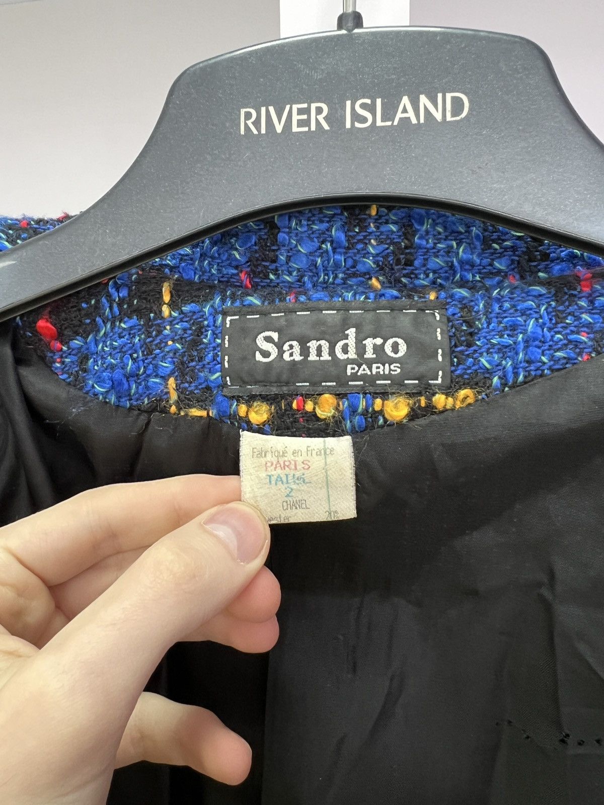 Designer × Sandro × Vintage Vintage Sandro Paris Reversible Floral Knit Blue Blazer Size M / US 6-8 / IT 42-44 - 12 Thumbnail